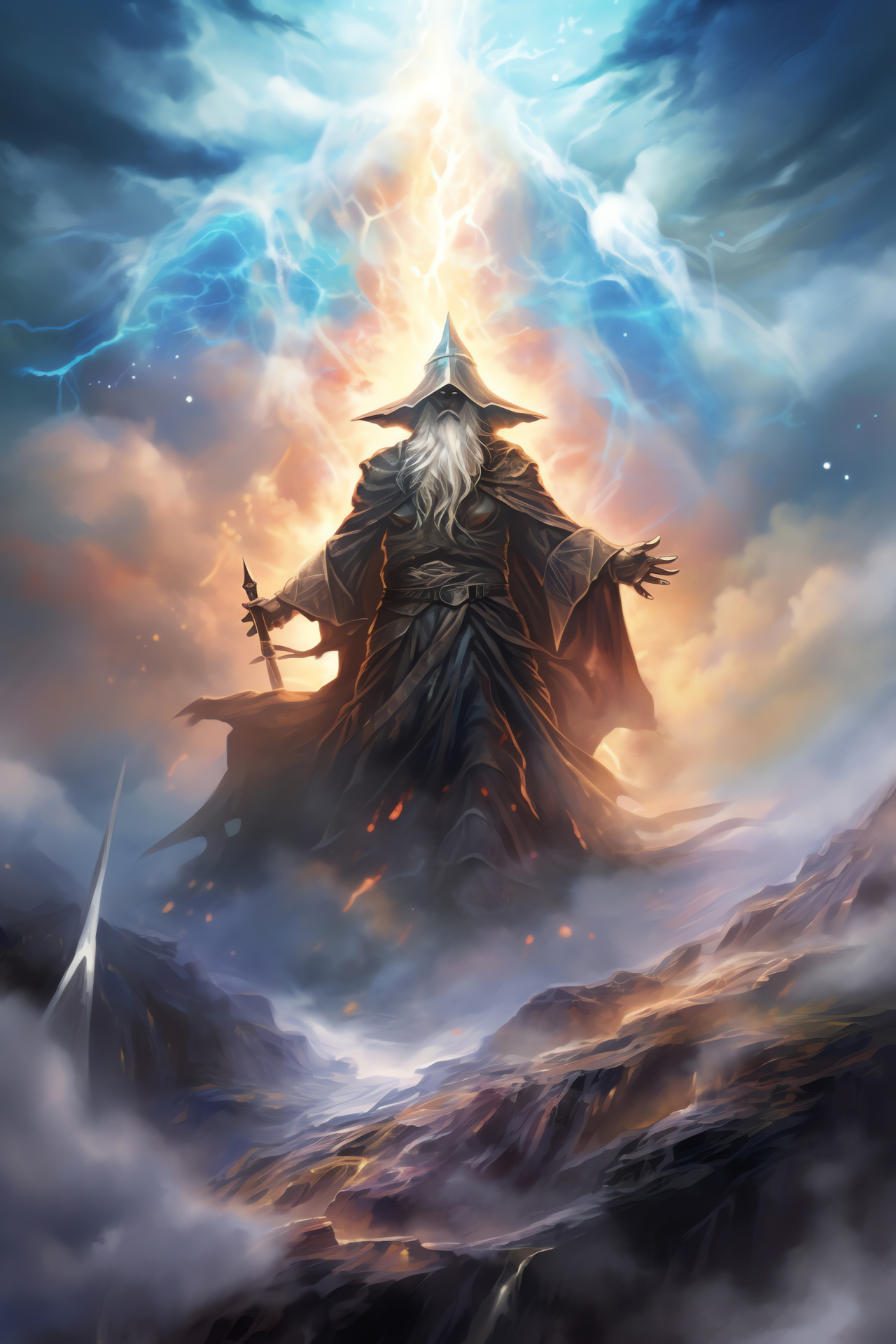 MTG wizardry, Spellbound summit, Cyclonic skies, Thunderbolt flashes, Elemental magic, HD Phone Wallpaper