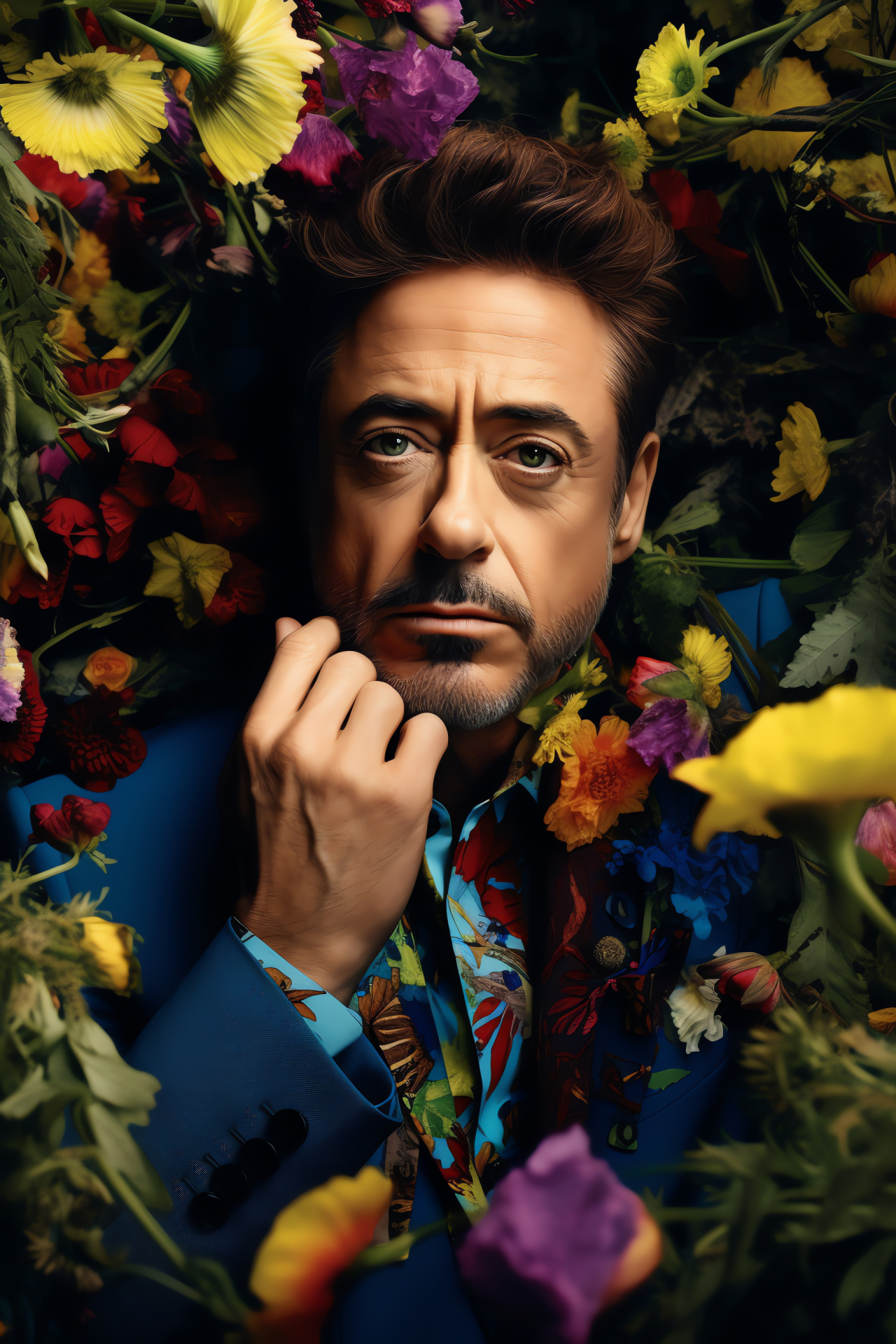 Robert Downey Jr, Horticultural setting, Floral abundance, Nurturing environment, Actor and nature, HD Phone Image