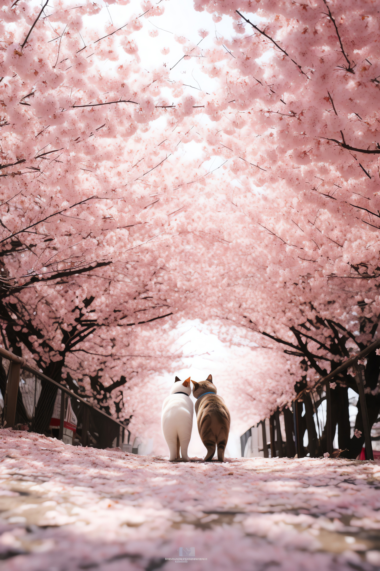 Romantic felines, Amorous celebration, Serene park, Springtime florals, Idyllic blooms, HD Phone Wallpaper