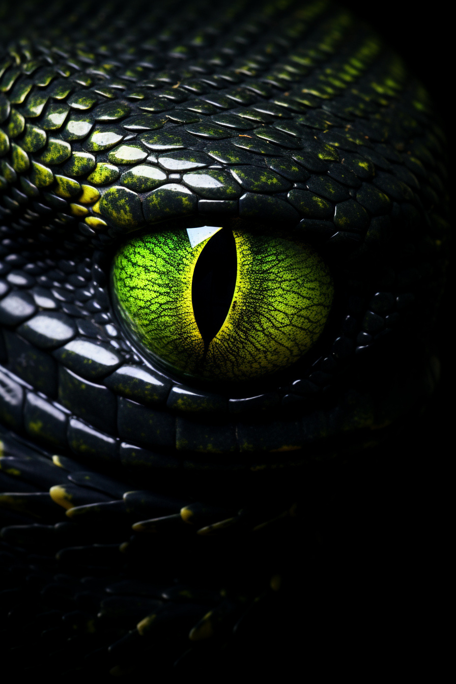 Snake optical feature, deep black ambiance, mesmerizing green iris, reptilian close-up, hypnotic, HD Phone Wallpaper