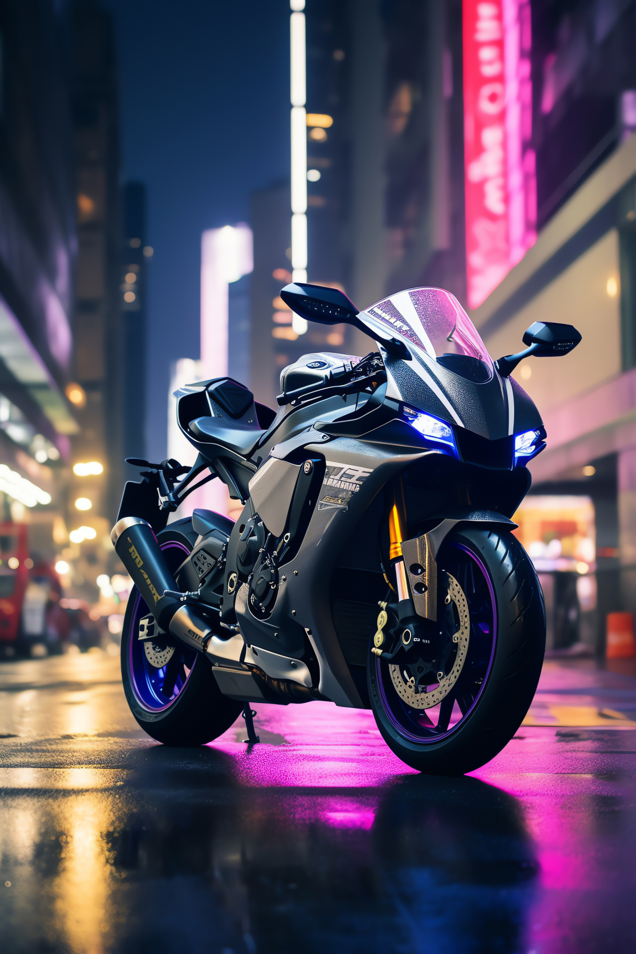 Yamaha YZF-R1M, Tokyo backdrop, Japanese superbike, Night riding thrill, Advanced motorcycle technology, HD Phone Wallpaper