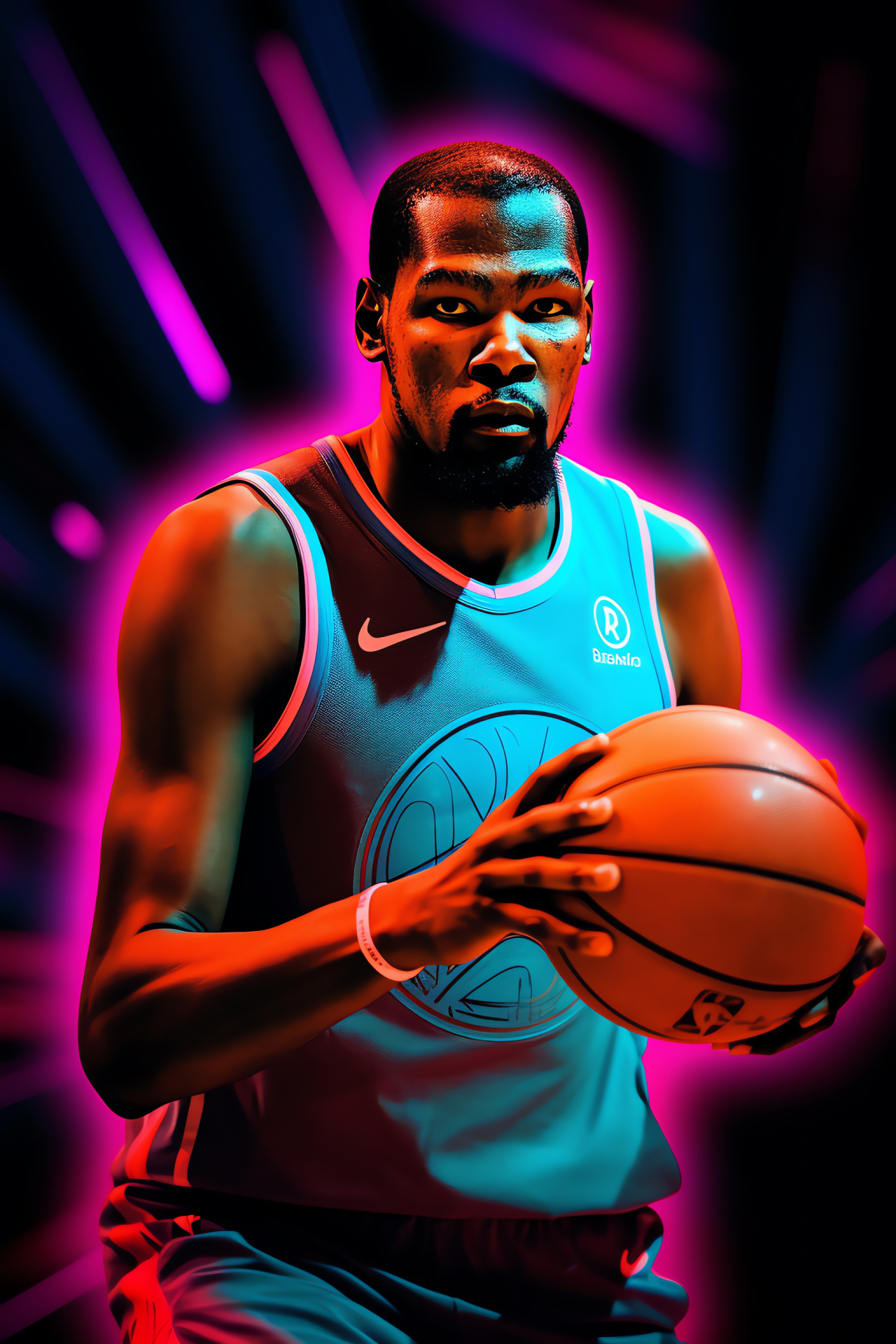 NBA Live gaming session, High-speed gameplay, Kevin Durant figure, Brooklyn Nets participation, Digital court action, HD Phone Image