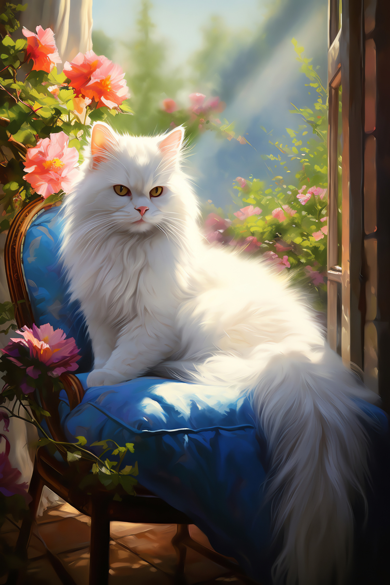 White Persian cat, azure eyes, long-haired feline, white fur, noble bearing, HD Phone Wallpaper