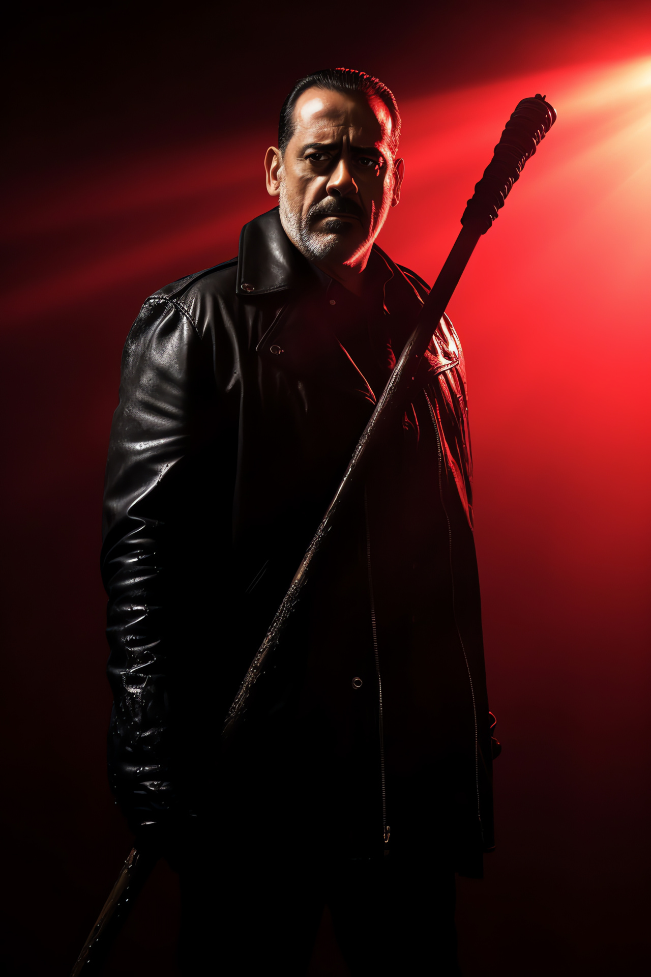 Negan's formidable gaze, Walking Dead intensity, antagonistic survivor, dystopian ruler, Saviors' leader, HD Phone Image