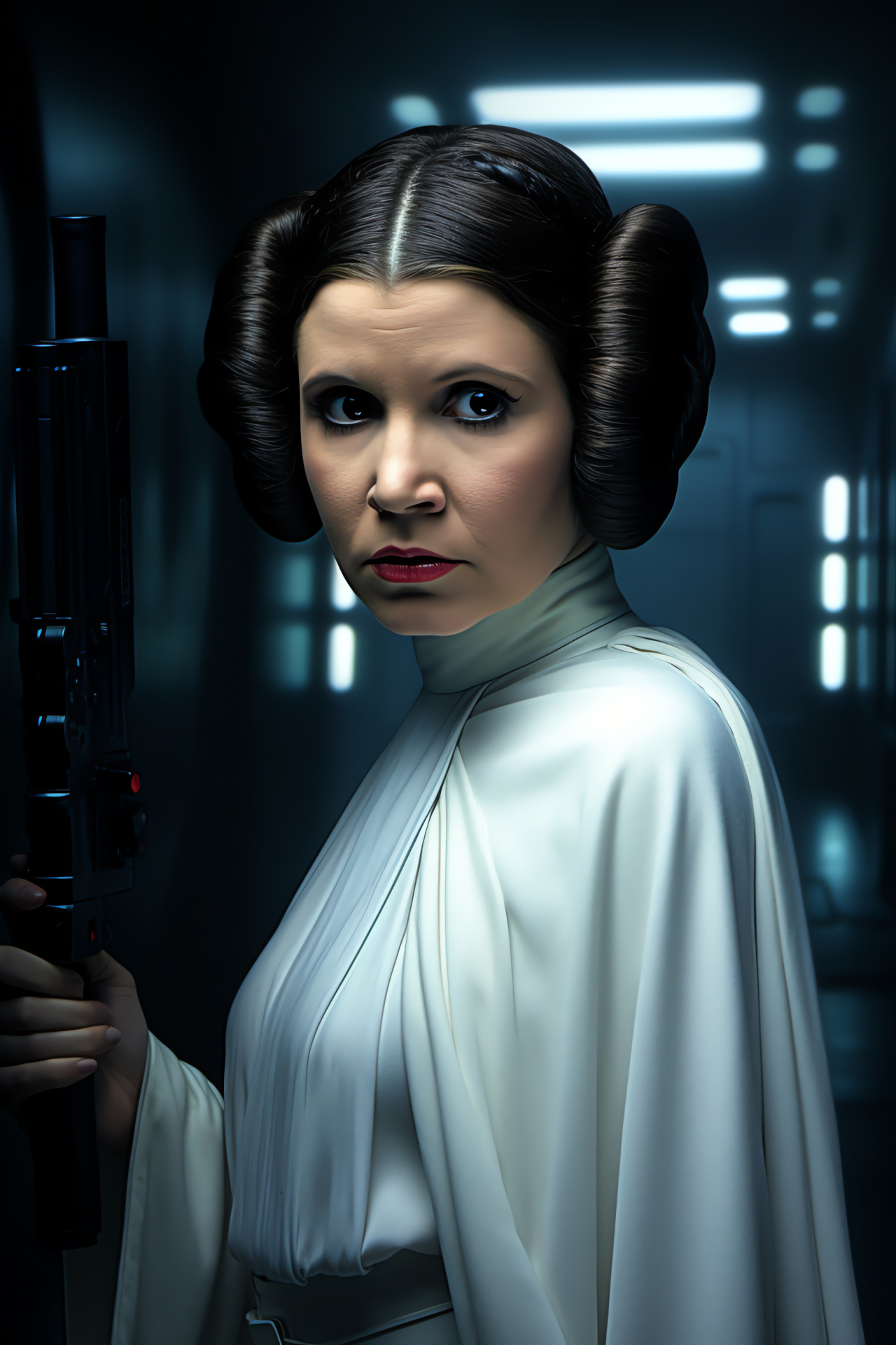 Rebel leader Leia, Galactic conflict, Jedi sister, Energy sword, Cinematic battle, HD Phone Wallpaper