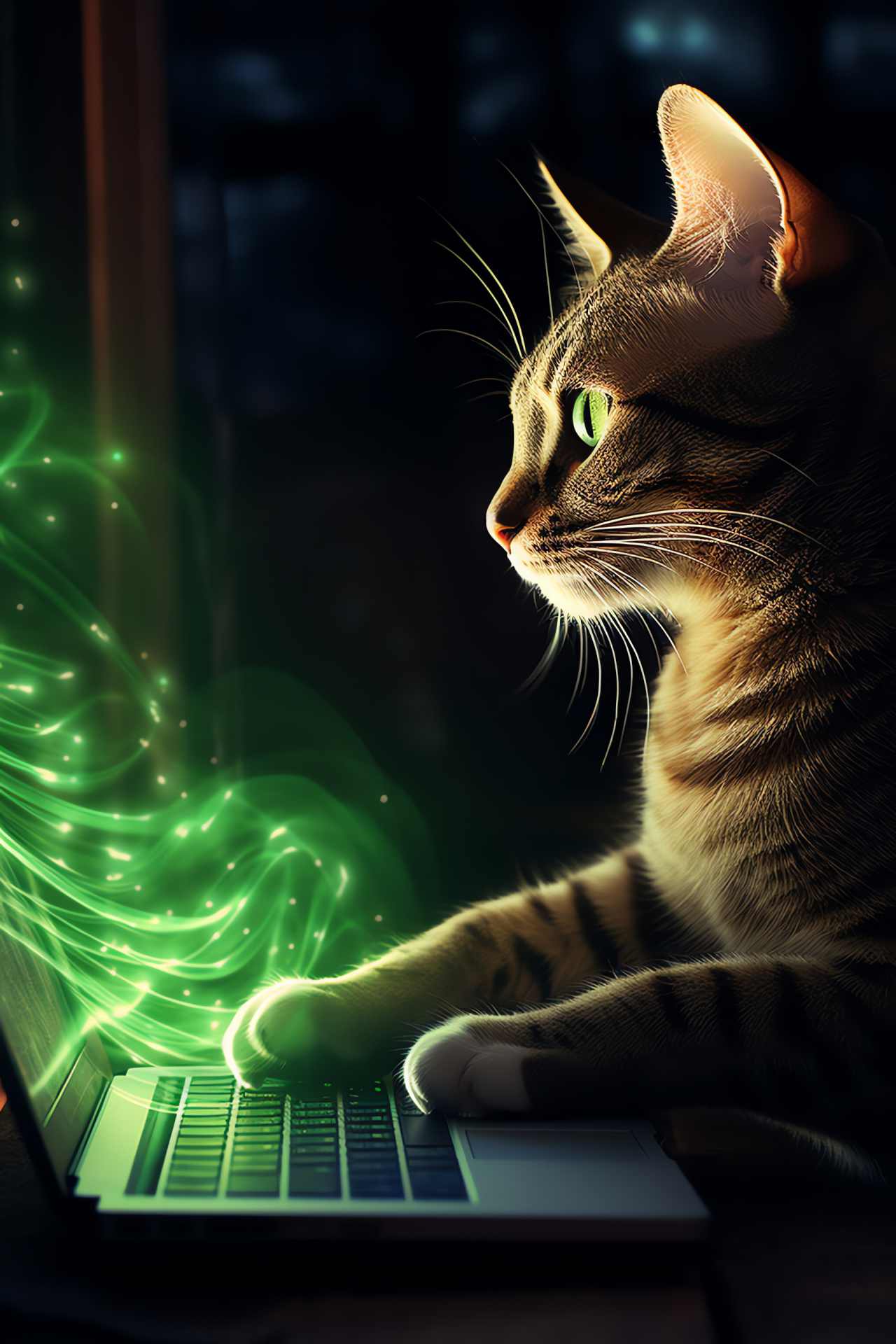 Reading Cats Computer, Tabby cat critter, Curious green eyes, Windowsill perch, Luminous backdrop, HD Phone Wallpaper