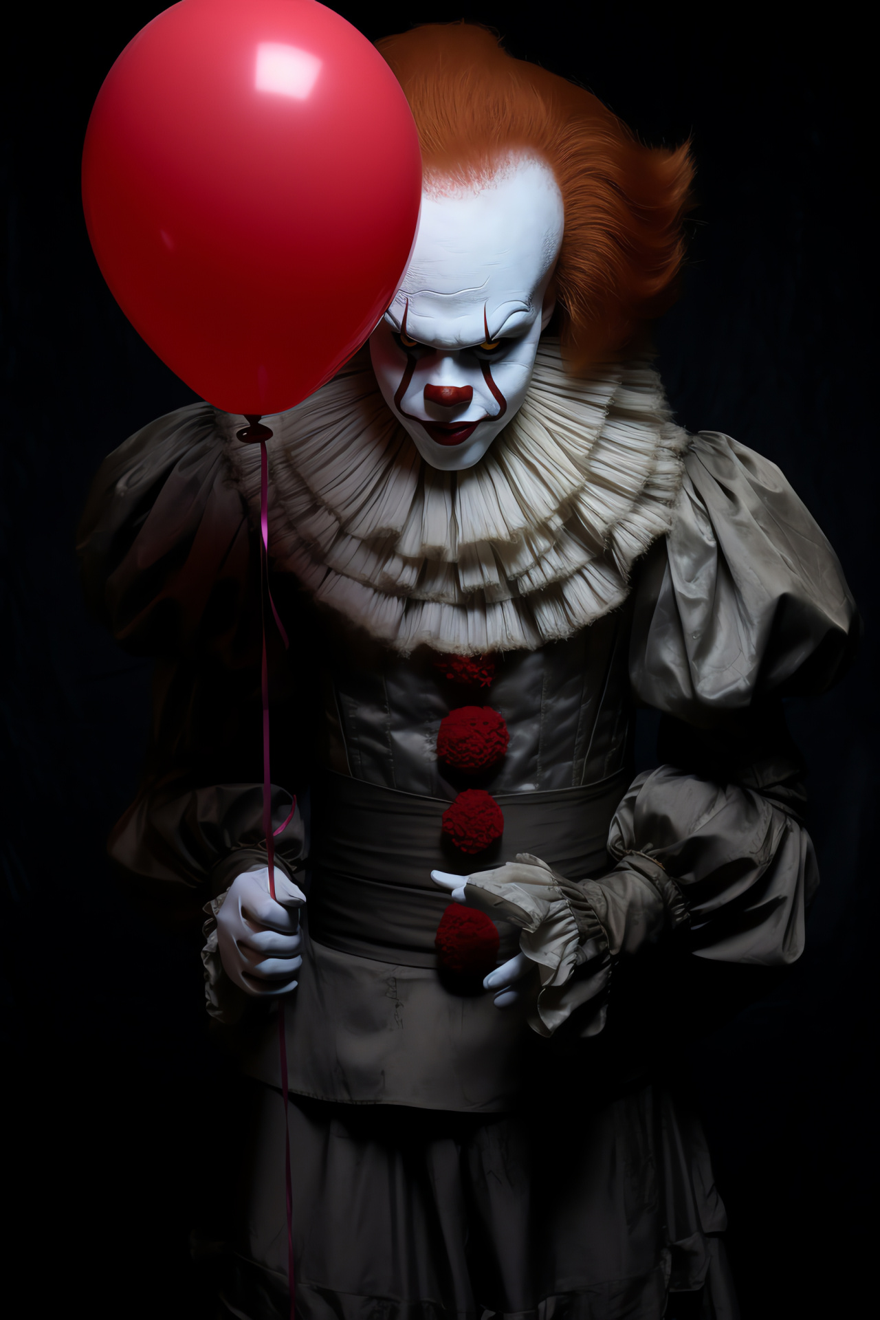 Pennywise manifestation, bifurcated shades, eerie countenance, nightmarish figure, malevolent entity, HD Phone Image