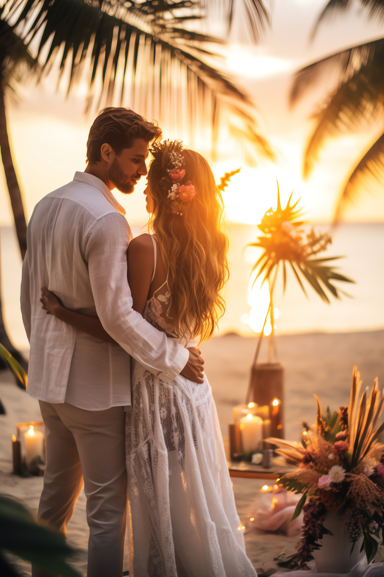 Seaside nuptials, destination romance, oceanfront vows, sunsetting skies, barefoot promises, HD Phone Wallpaper