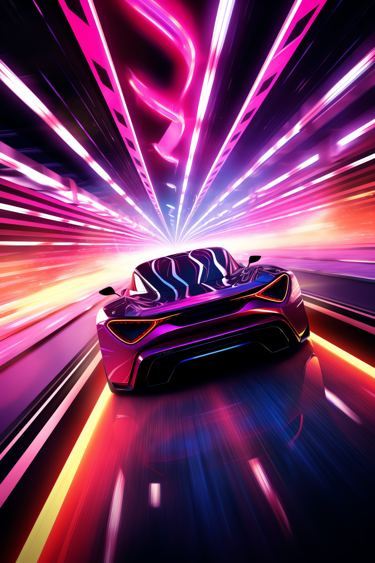 Neon Car, future racing venue, metropolitan speedway, lighted drive effect, vehicular dynamism, HD Phone Image