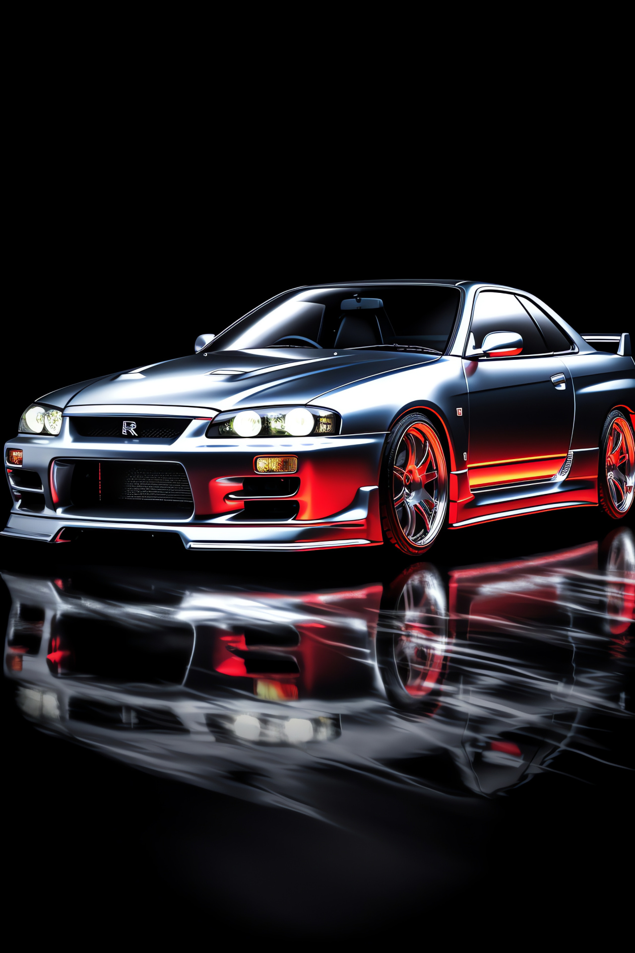 Nissan Skyline GTR R33 triple-shade, Aesthetic backdrop, Sporty allure, Premium automotive paint, Dynamic appearance, HD Phone Image
