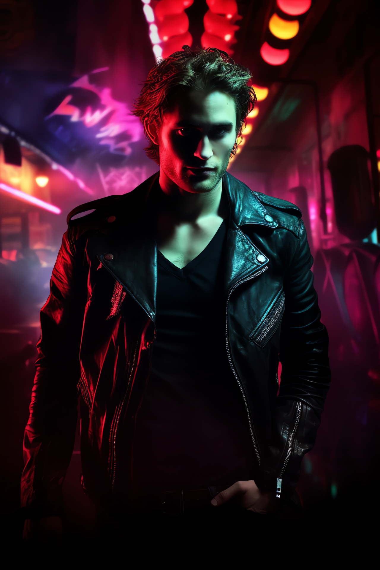 Rob Pattinson, Youthful actor, Social scene, Nightlife ambiance, Cinematic atmosphere, HD Phone Image