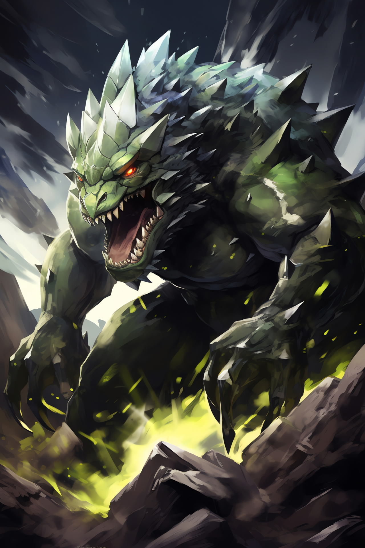 Tyranitar encounter, Sinister presence, Rock Dark Pokmon, Domineering spirit, Arena clash, HD Phone Image