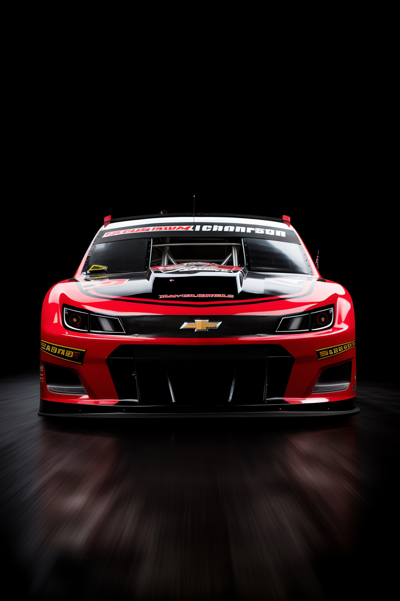 NASCAR focus, driver portrait, crimson racer, minimalist black stage, zoomed automotive detail, HD Phone Wallpaper