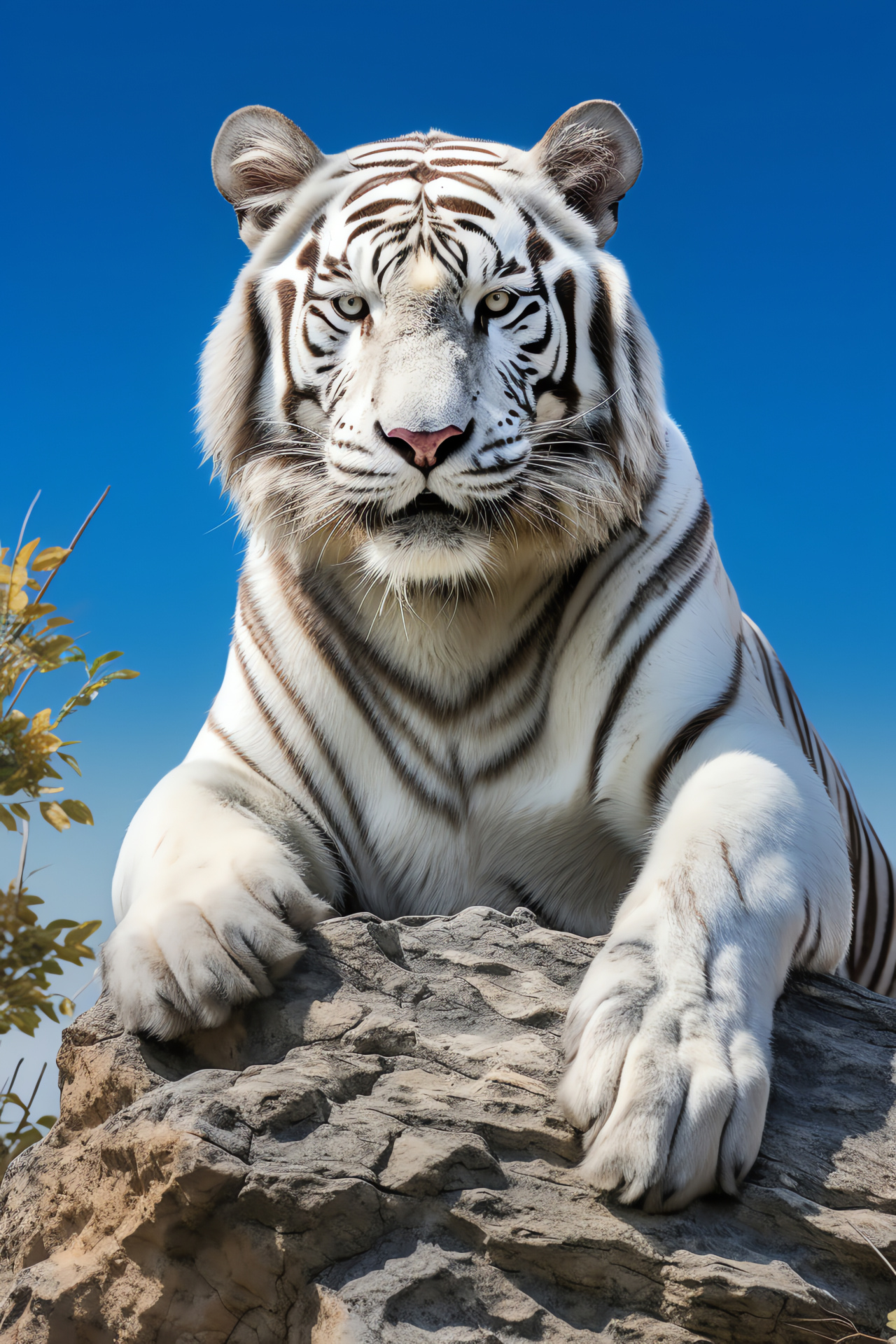 Indian White Tiger stance, Full-body wild portrait, Majestic feline aura, Eroded rock backdrop, Pristine wildlife habitat, HD Phone Wallpaper