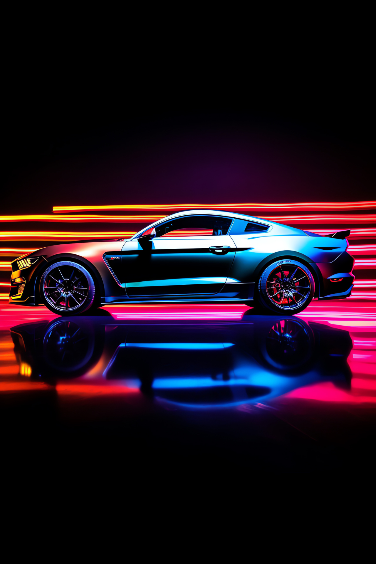 Neon speed Mustang, Fast-paced car profile, Luminous side impression, Speed symbol Mustang, Electric hue velocity, HD Phone Image