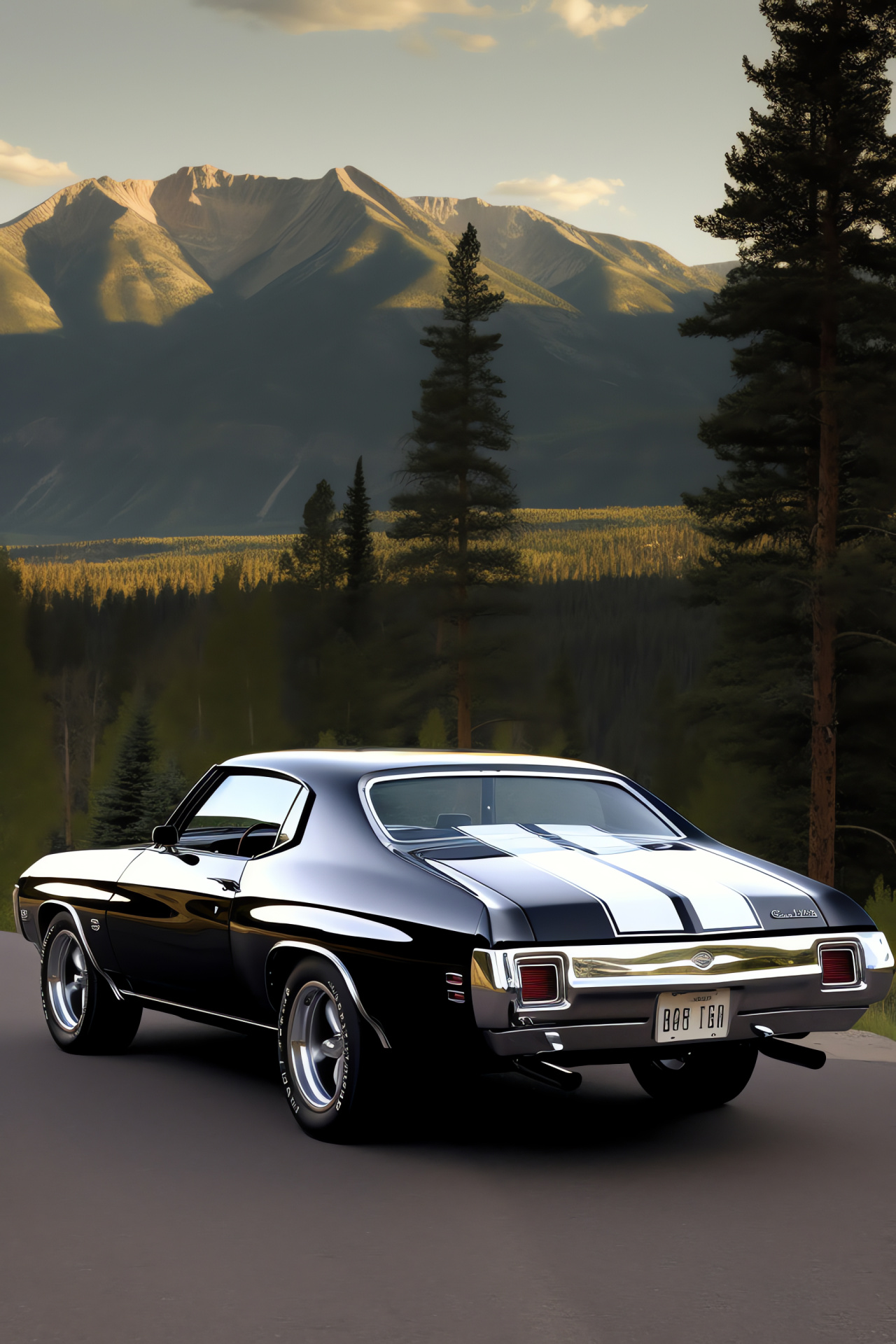 Chevelle SS muscle, Colorado Rockies scenery, High-altitude driving, Majestic natural surroundings, High-performance auto, HD Phone Image