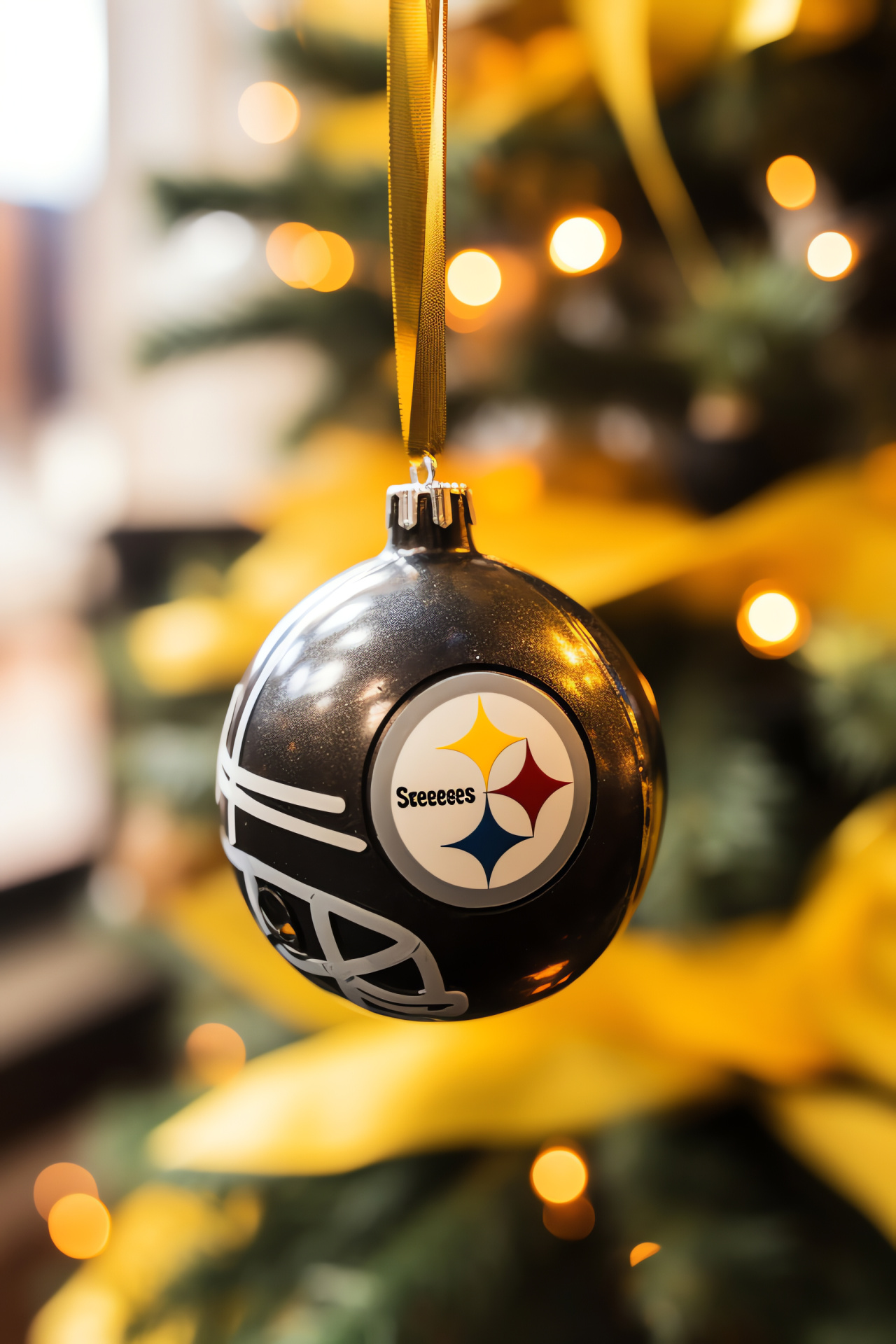 Steelers Yuletide market, Themed holiday baubles, Official football merchandise, Cheerful seasonal tunes, Fans holiday shopping, HD Phone Image