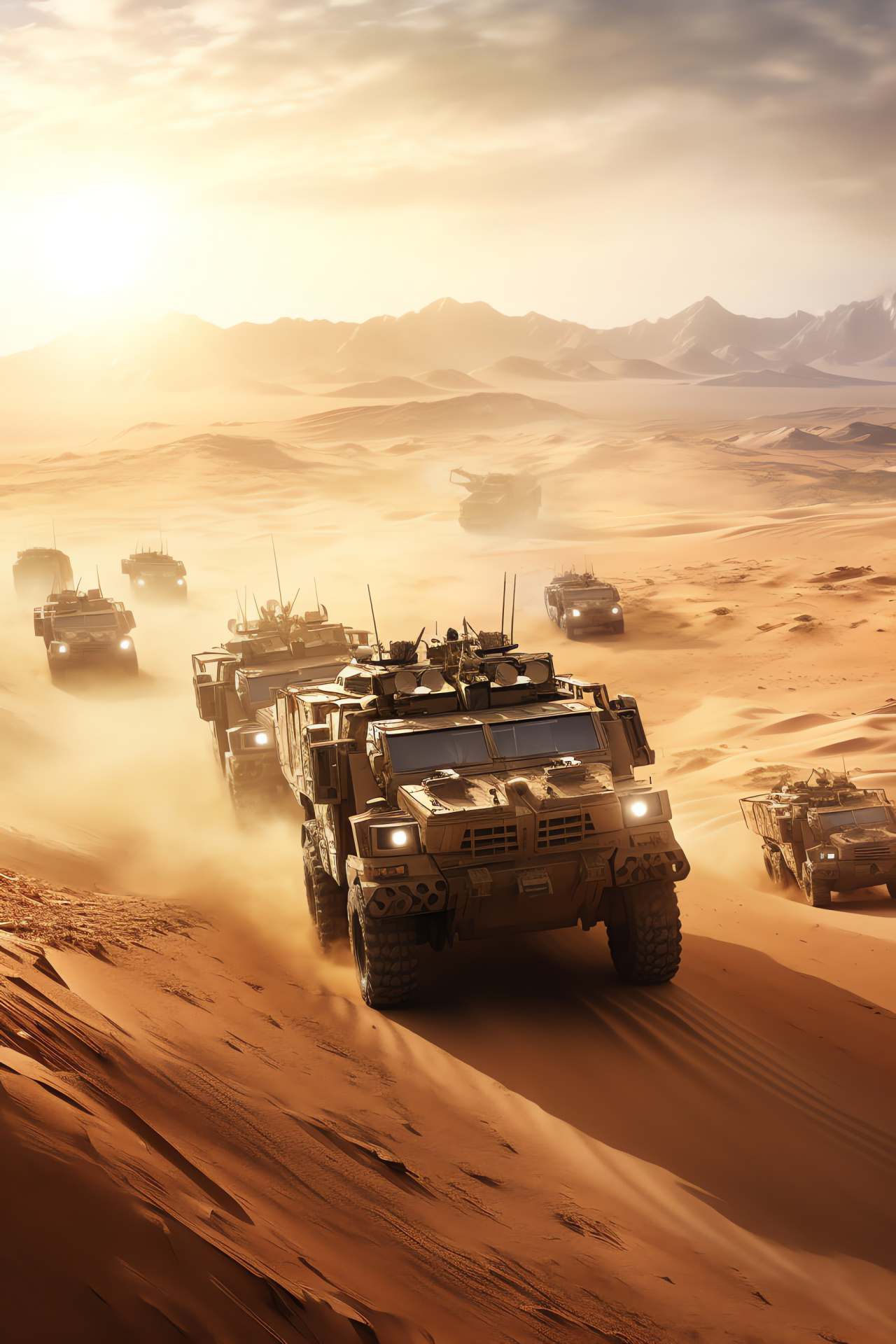 MW2 Desert Transport, Game military convoy, Armored warfare, Arid environment, Sandstorm ambience, HD Phone Wallpaper