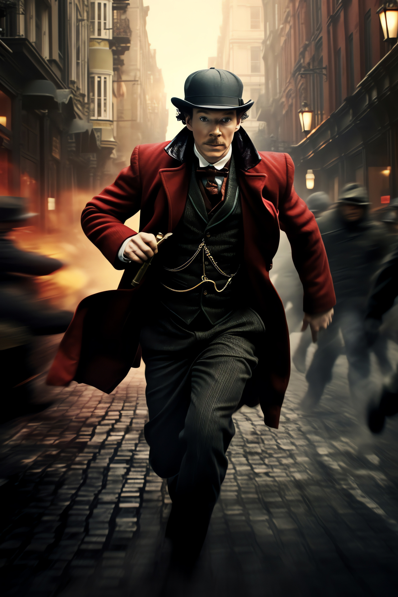 Elder Sherlock Holmes, Ian McKellen's performance, high-stakes pursuit, bustling London City, signature overcoat, HD Phone Wallpaper