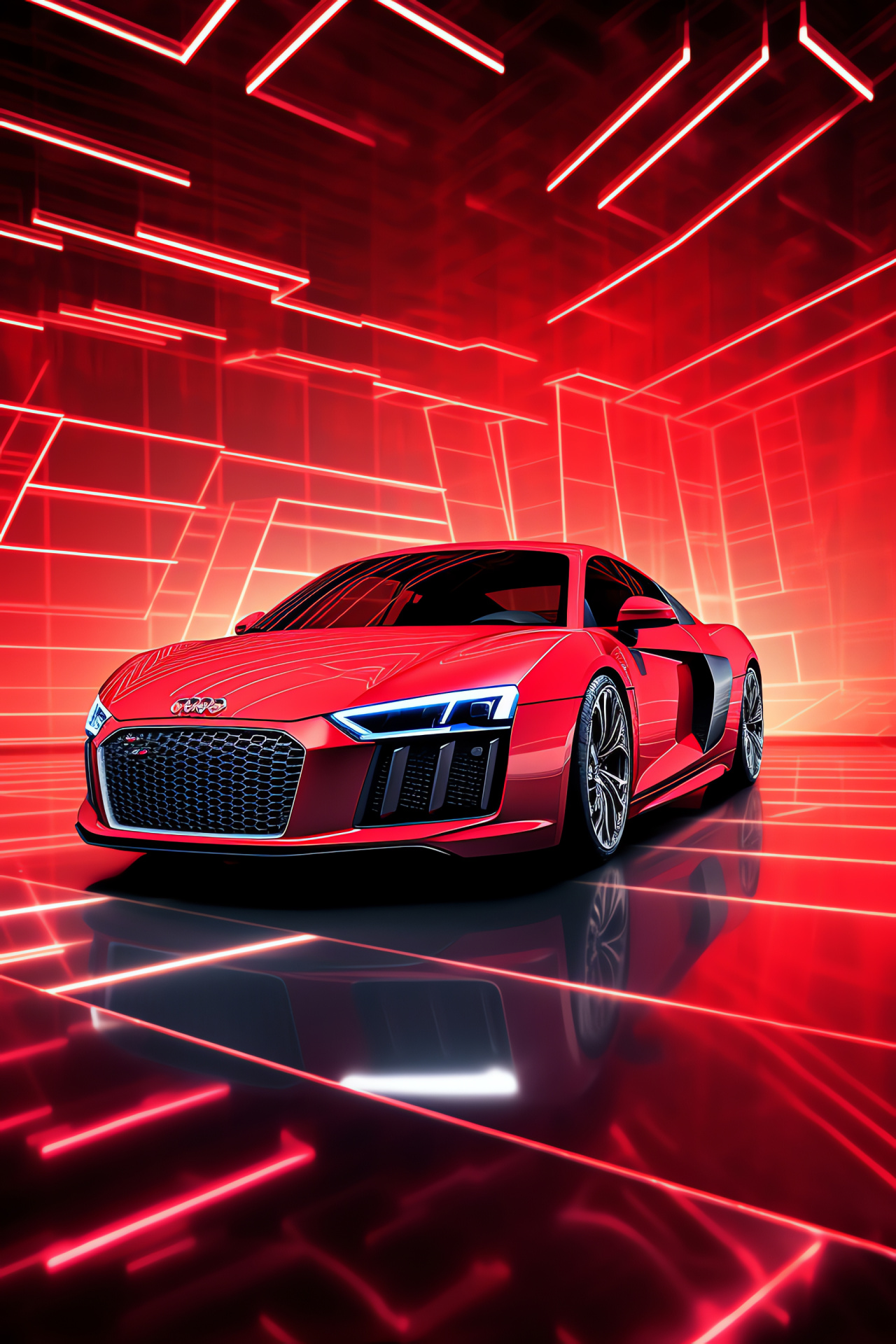 Audi R8 V10 power, Sports car design, Luminous streaks, Contemporary aesthetics, Automotive innovation, HD Phone Image