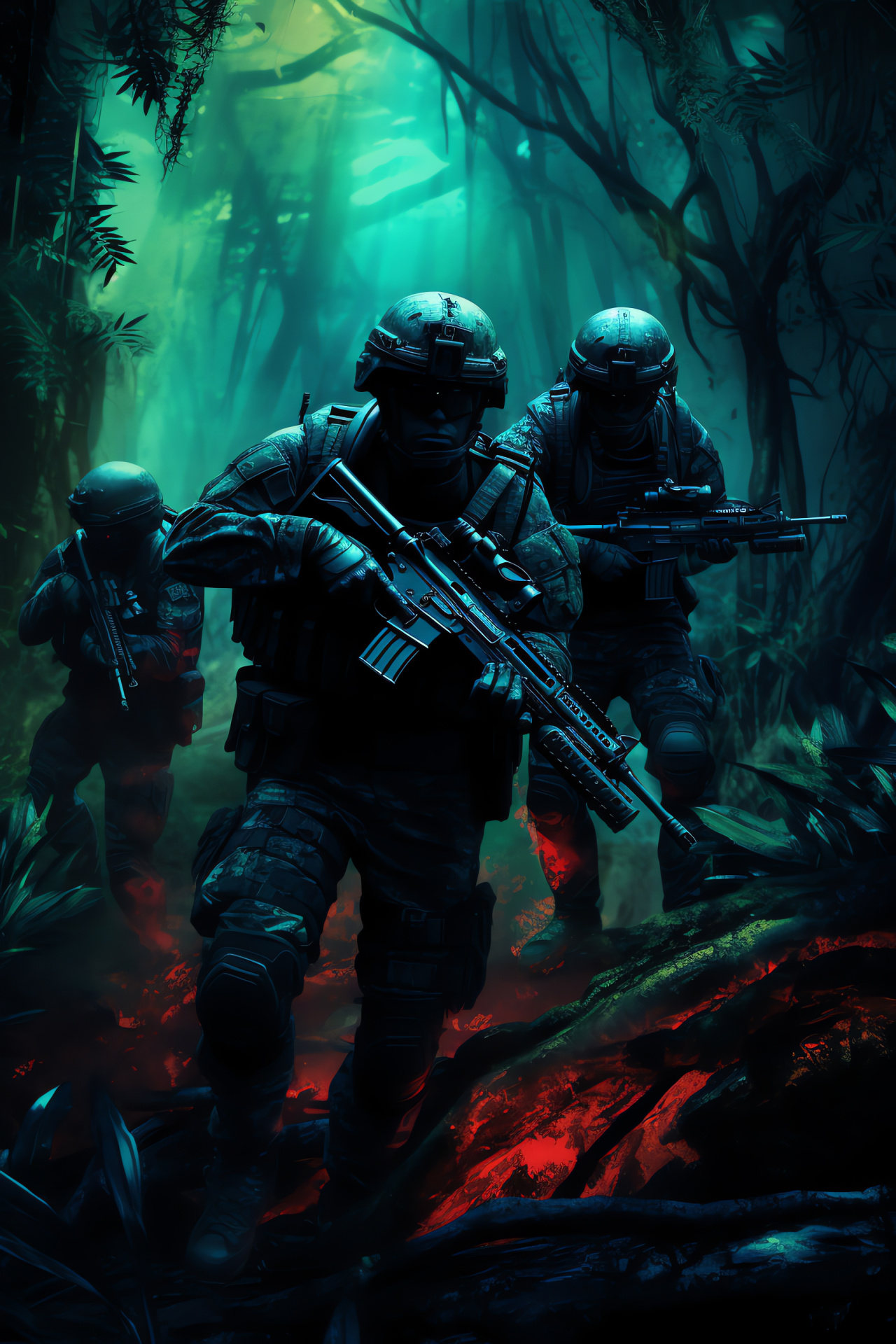 Jungle operations MW2, Troop maneuvering, Dense foliage cover, Warfare tactics, Natural barricade, HD Phone Image