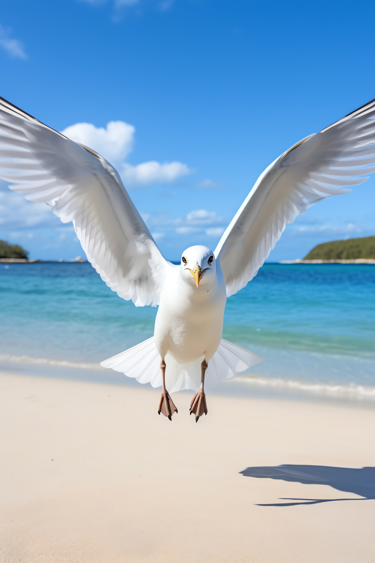 Seagull, Flight initiation, Beach wildlife, White backdrop, Avian species, HD Phone Wallpaper