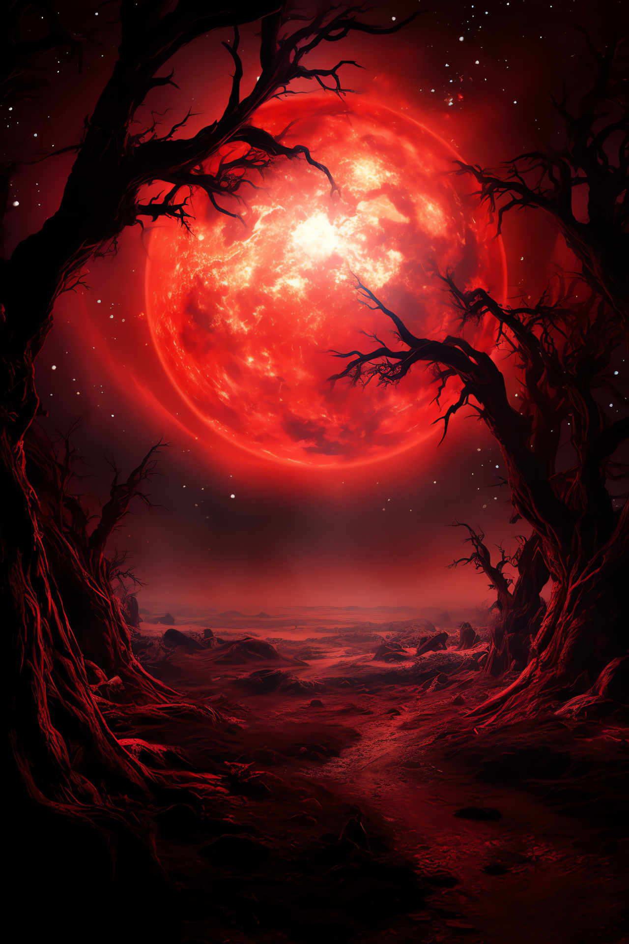 Luna Crimsonia, red moon mystery, celestial glow, astral scarlet, night sky allure, HD Phone Wallpaper