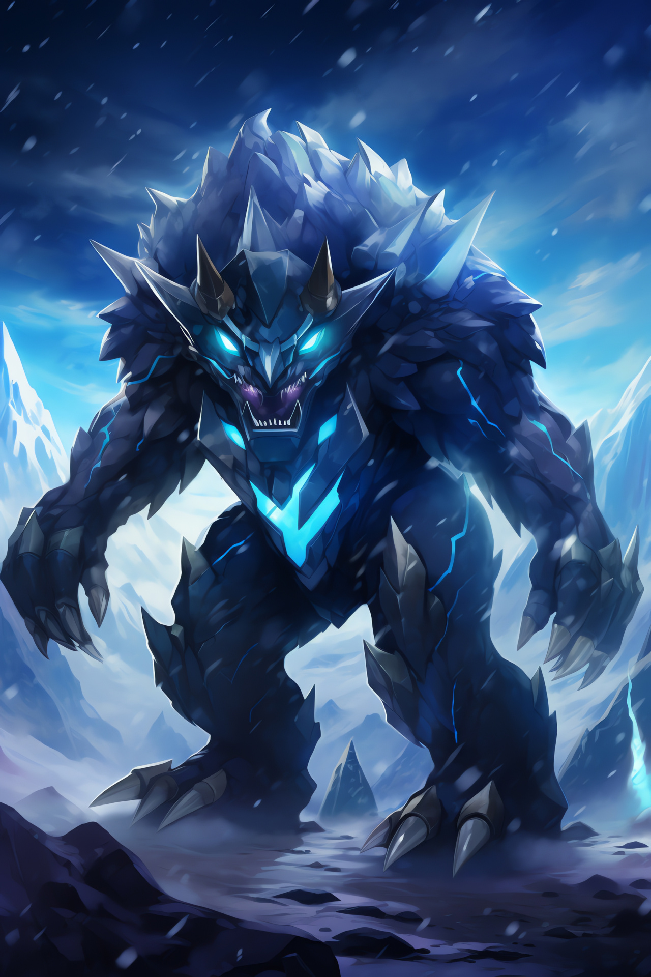 Mega Glalie, Starry sky, Snowy peak setting, Frigid appearance, Night time gaming, HD Phone Wallpaper