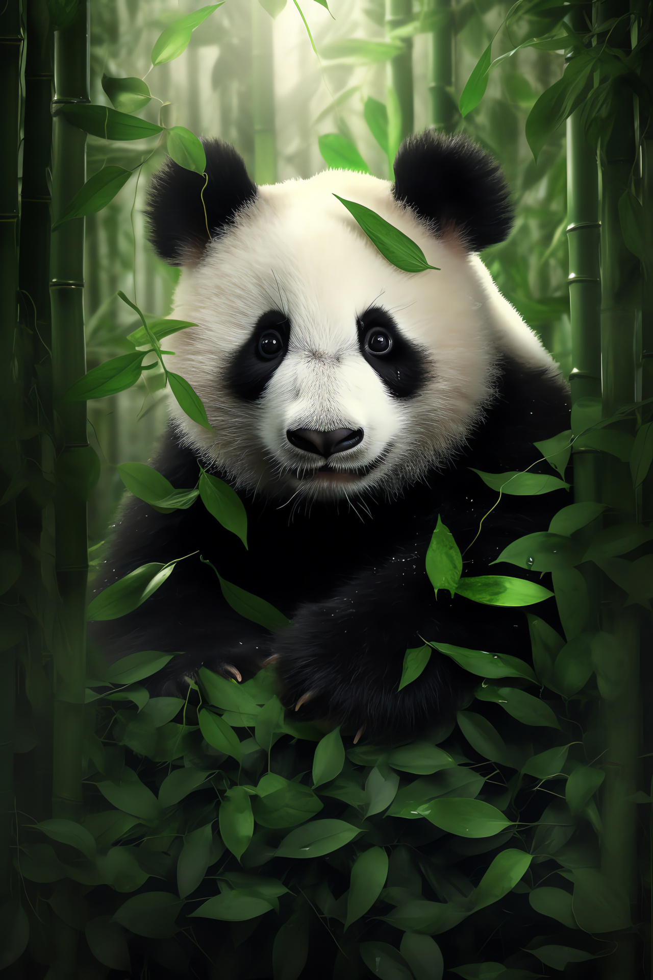 Gentle panda, Sichuan wildlife, Peaceful panda, Bamboo grove denizen, Panda coat pattern, HD Phone Wallpaper