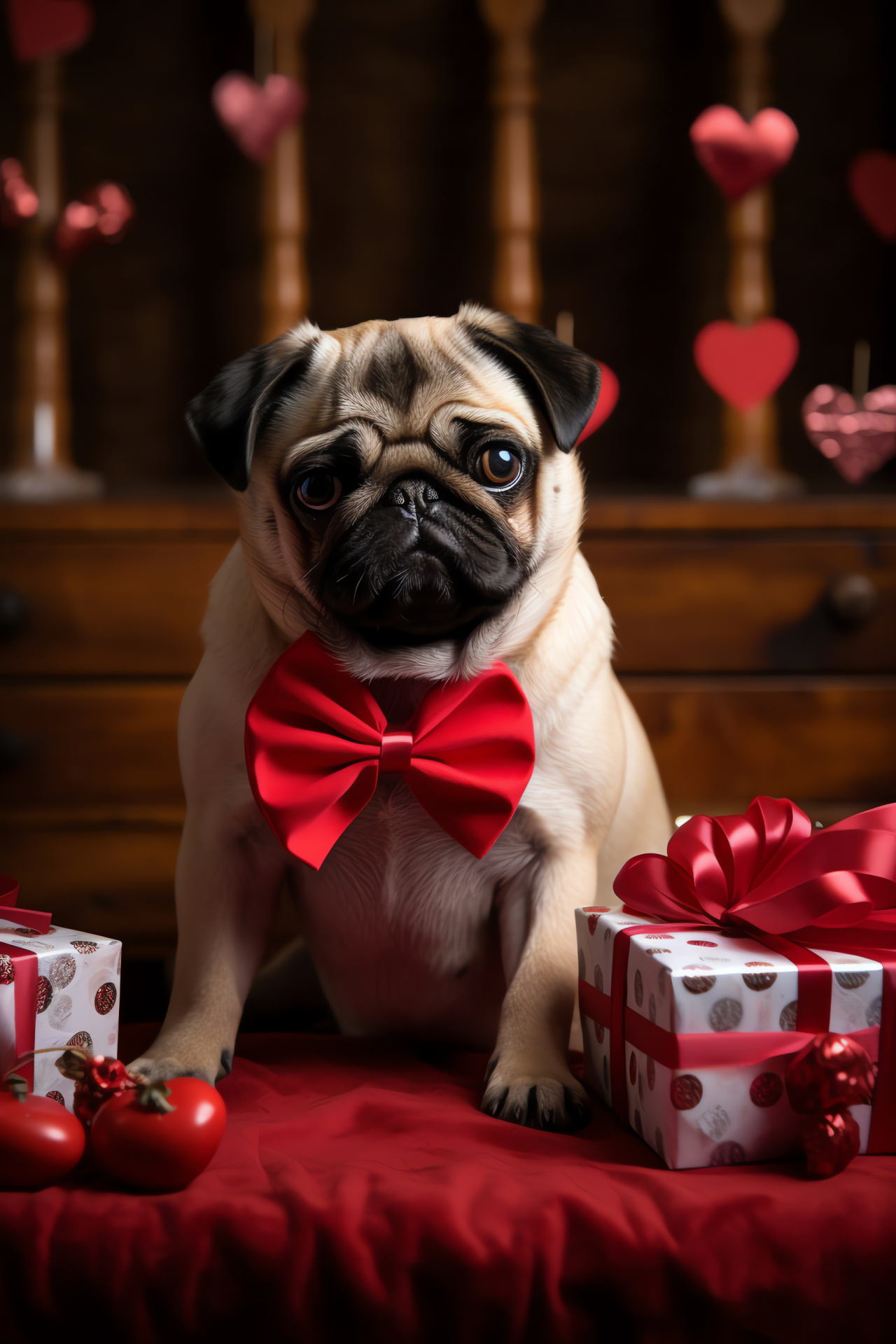 Valentine's pug charm, Canine accessories, Plush comfort, Pet snacks, Holiday spirit, HD Phone Image