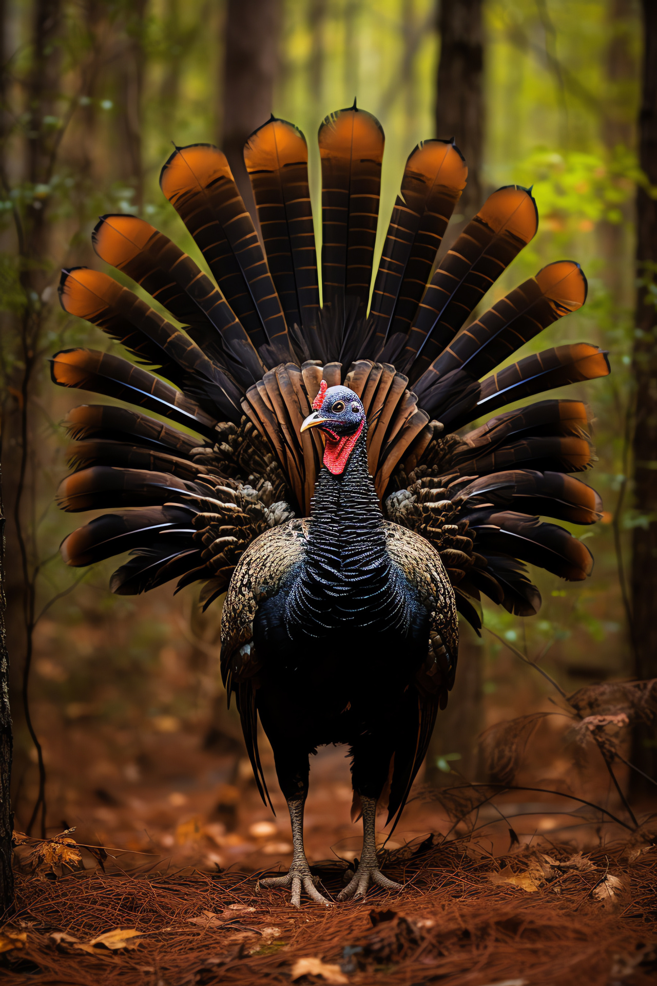 Wild Turkey plumage, Iridescent sheen, Woodland bird, Bronze feather accents, Turkey's natural guise, HD Phone Image