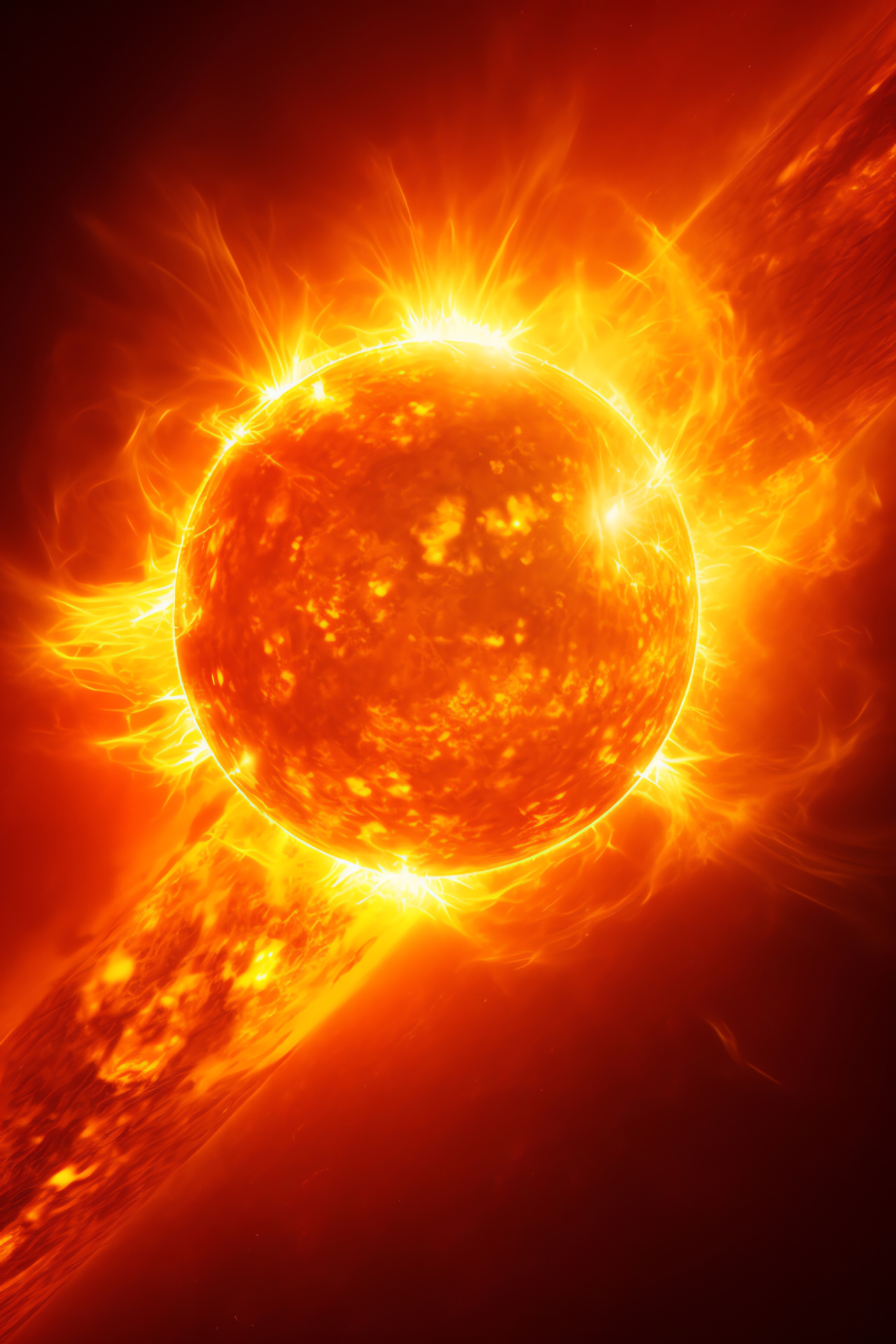 Stellar core, turbulent plasma, solar prominence, incandescent hues, citrus radiance, HD Phone Image