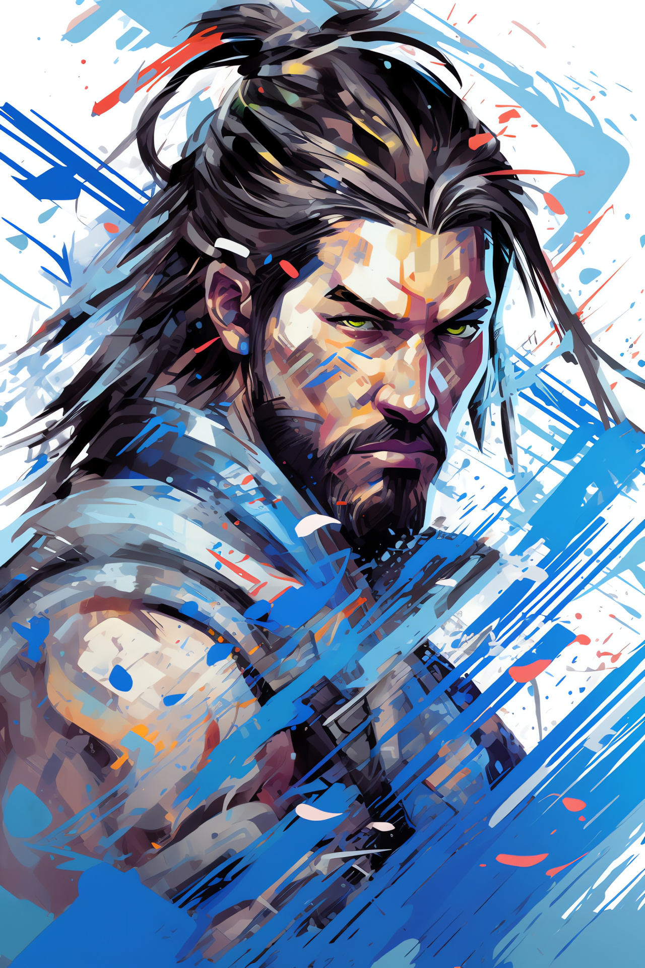 Overwatch archer, Hanzo gaze, Marksman precision, Emblematic backdrop, Videogame archery, HD Phone Image