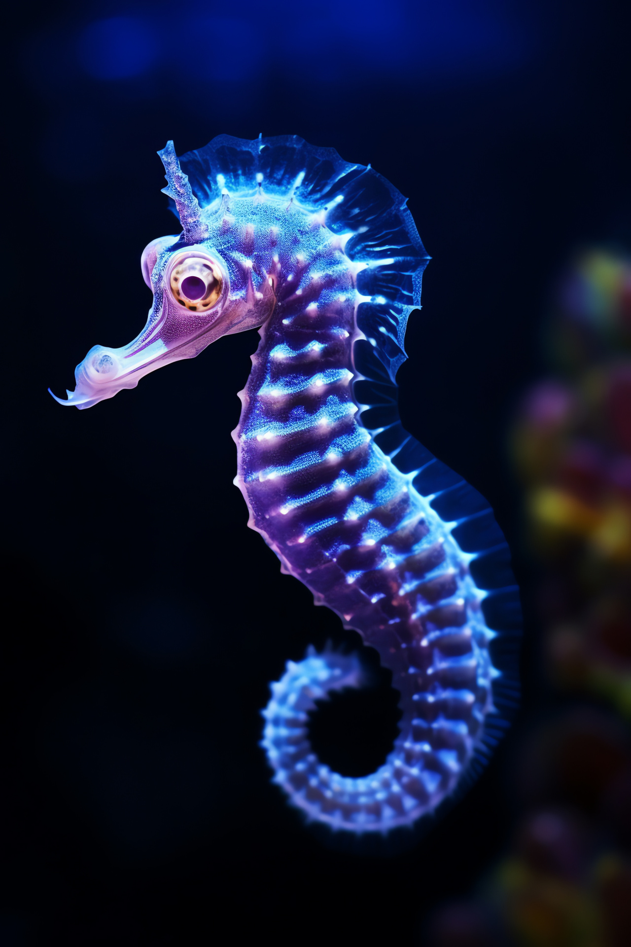 Sea Horse, Arabian Sea, Bioluminescence, Violet gaze, Chromatic scales, HD Phone Wallpaper