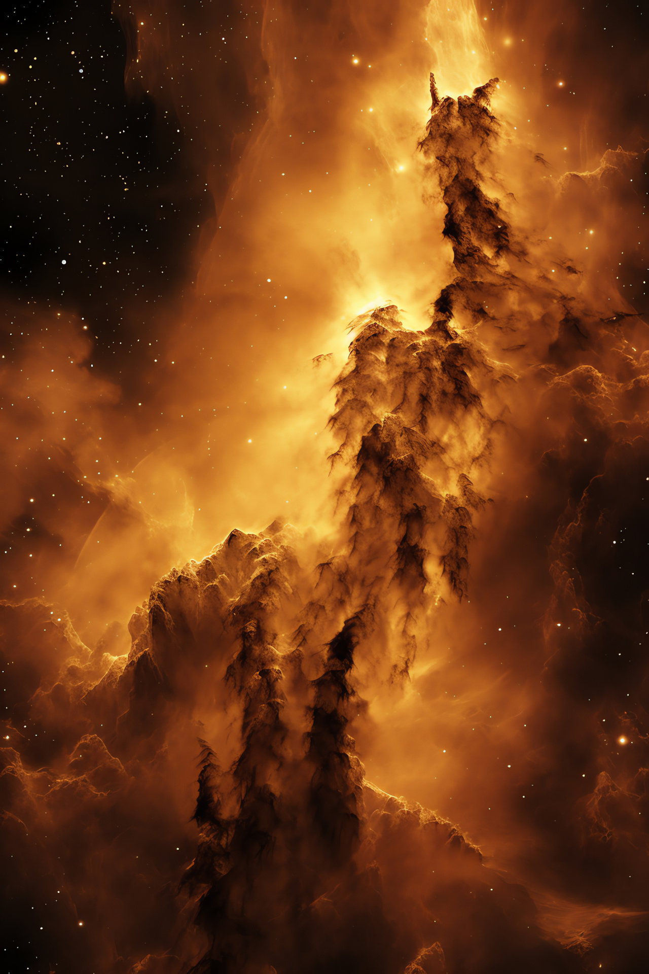 Eagle Nebula aura, Gold nebular glow, Space pillars majesty, Galactic dust scene, Astronomy wonders, HD Phone Image