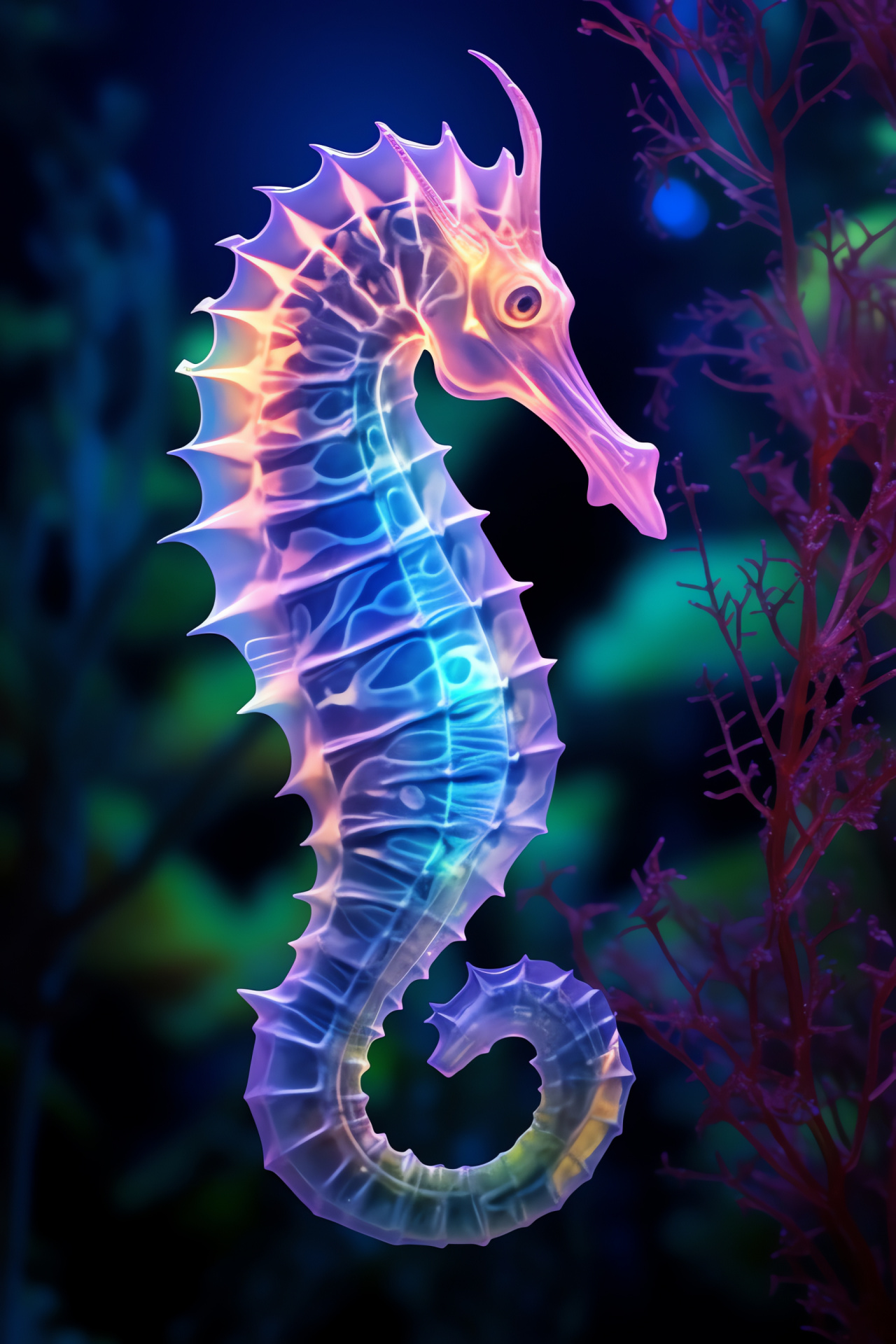 Cerulean seahorse, Coral dwellers, Tail for grasping, Oceanic glowing ambiance, Deep pink ocular detail, HD Phone Wallpaper