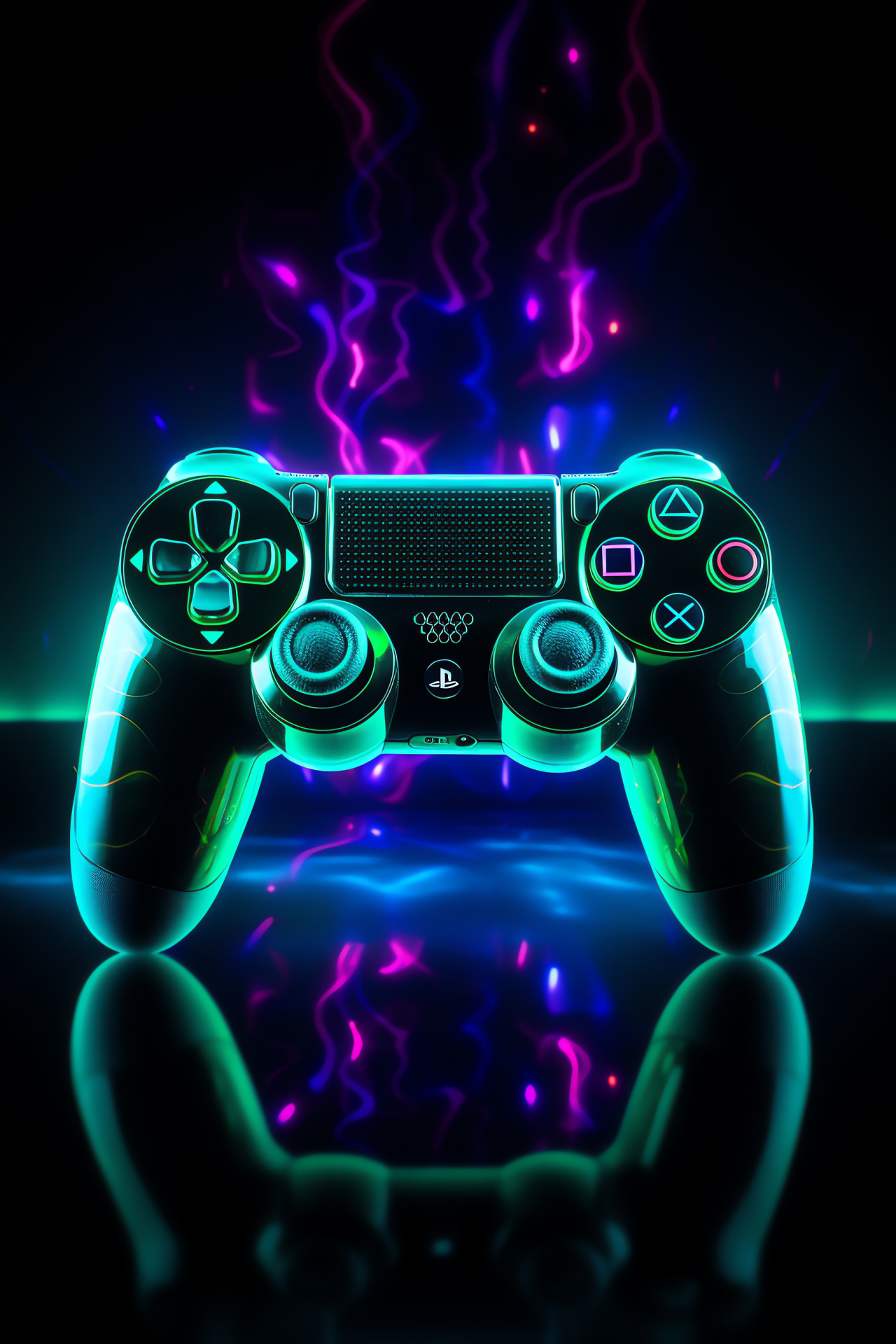 Sony controller design, Luminescent green lines, Creative gaming, Green gaming aesthetics, Playful controller vibe, HD Phone Wallpaper