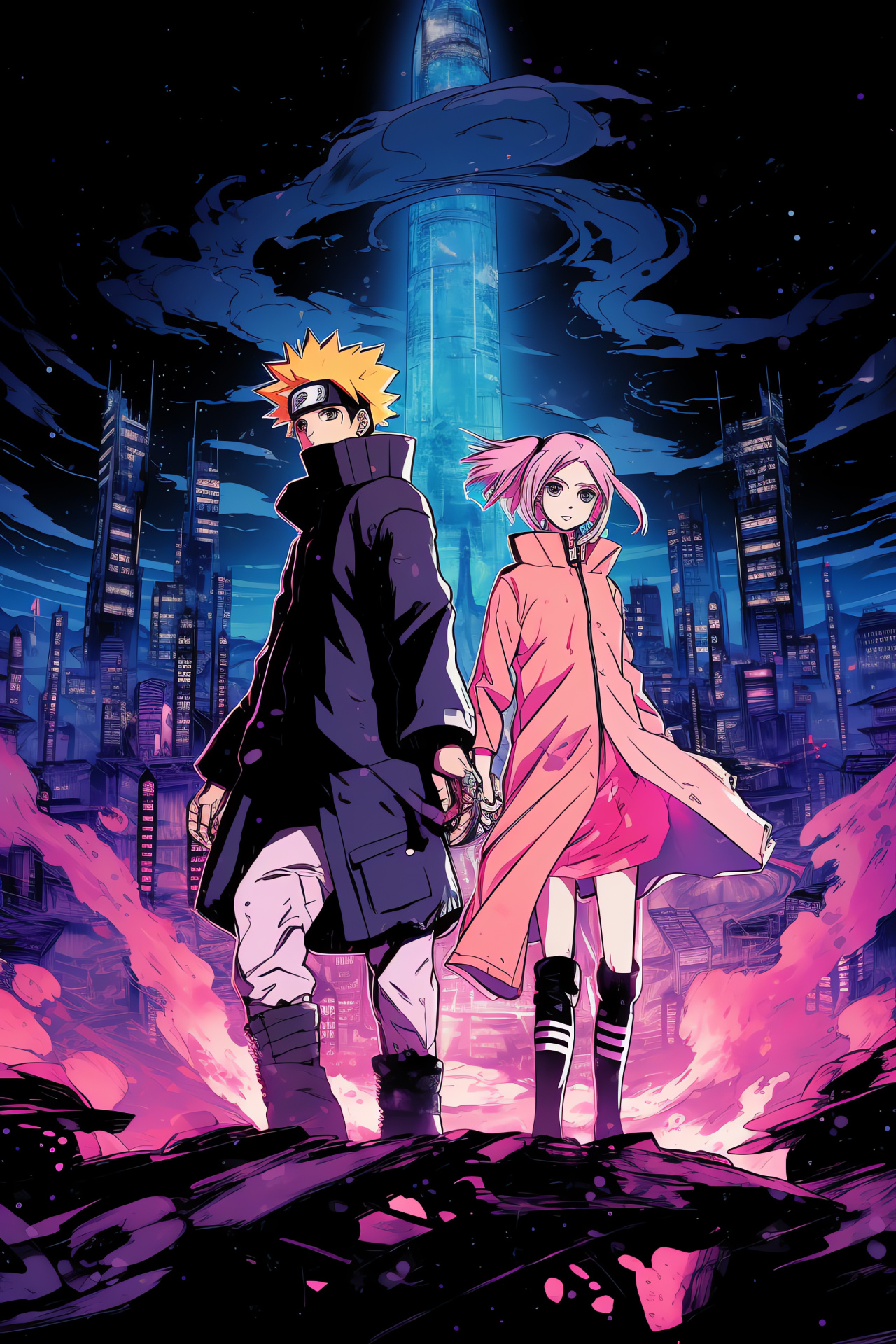 Naruto Sakura future, Metropolitan ninja, Skyline battle, Speedy capture, Modern shinobi, HD Phone Wallpaper