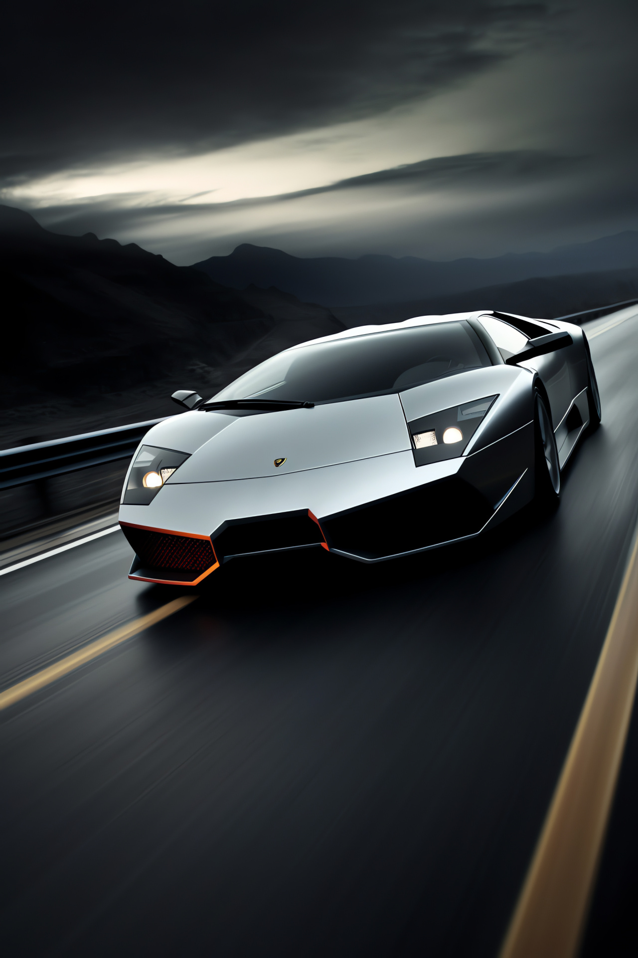 Murcielago Autobahn model, high-speed German road, silver streamlined design, Italian automotive excellence, sleek aerodynamics, HD Phone Wallpaper