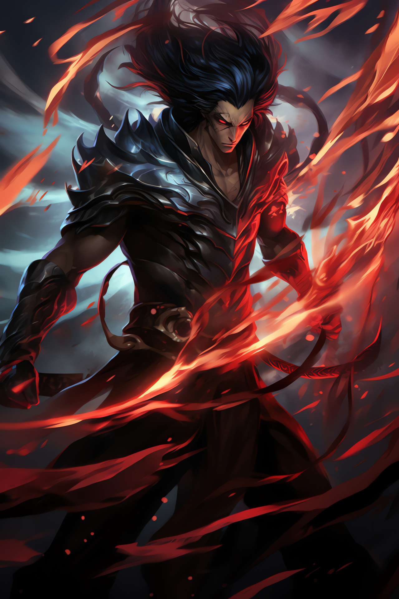 Split persona Kayn, Turquoise and crimson gaze, Gaming dichotomy, Ambivalent warrior, Digital rift, HD Phone Image