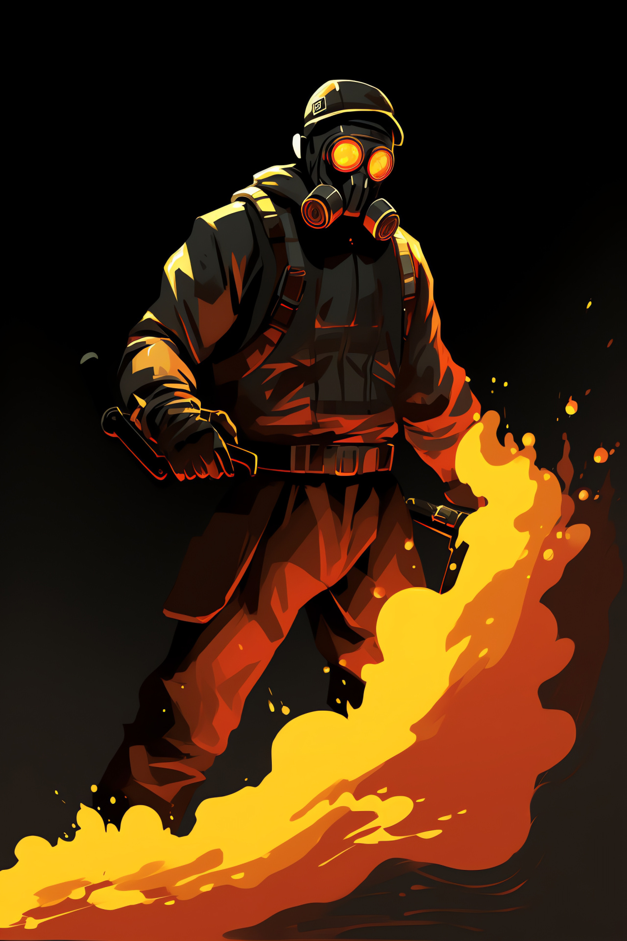 Pyro, Team Fortress 2, iconic mask, special unit armor, battle insignia, HD Phone Wallpaper