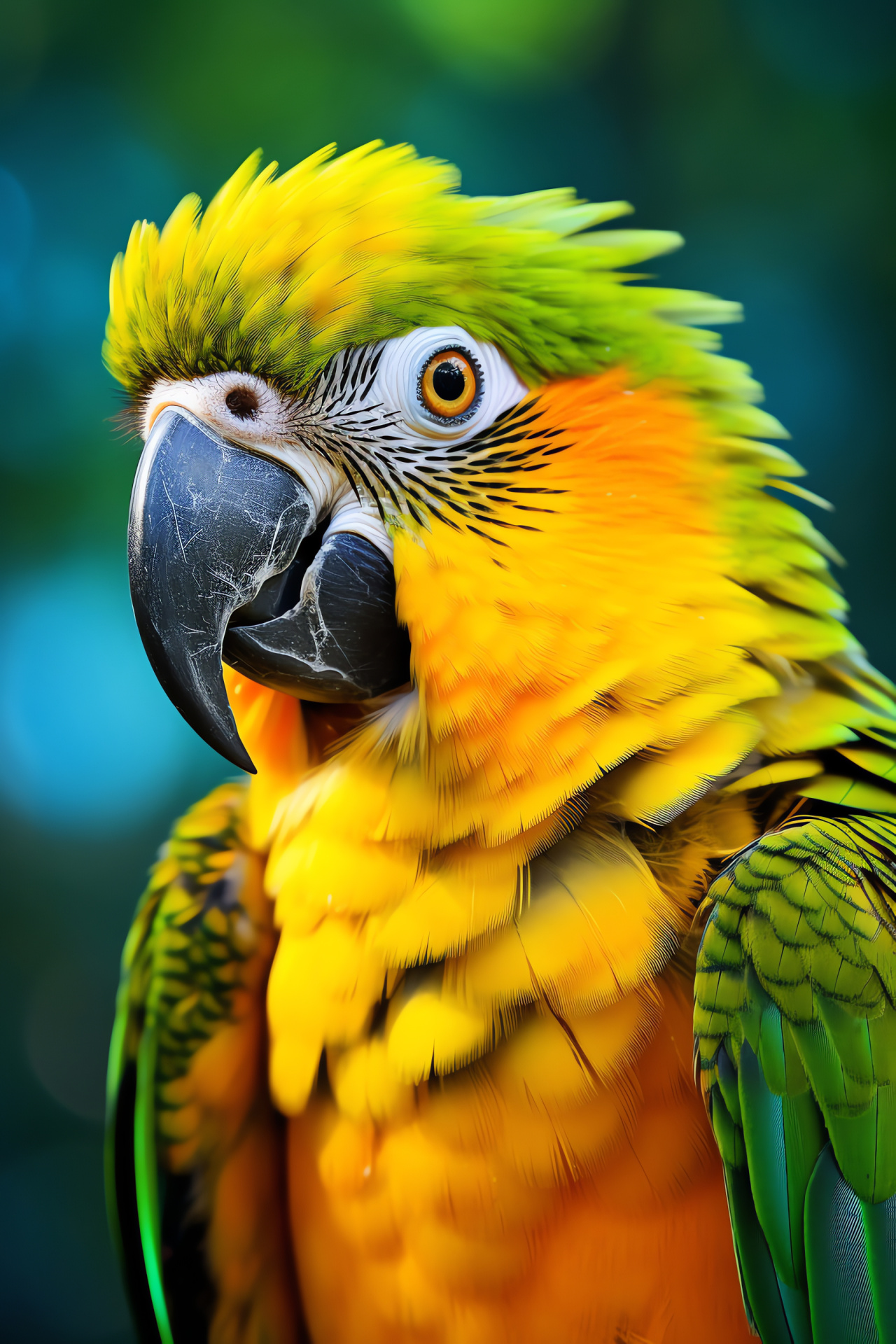 Parrot appearance, Yellow and green plumage, Dual-tone backdrop, Avian presentation, Tropical bird variation, HD Phone Image