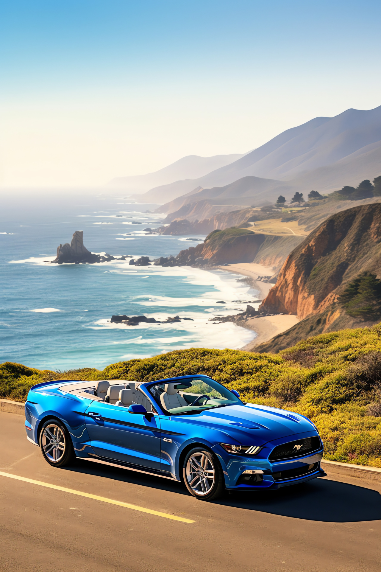 Shelby Mustang GT350 convertible, Coastal cruise, Convertible sports car, Sun-kissed travel, Seaside drive, HD Phone Image