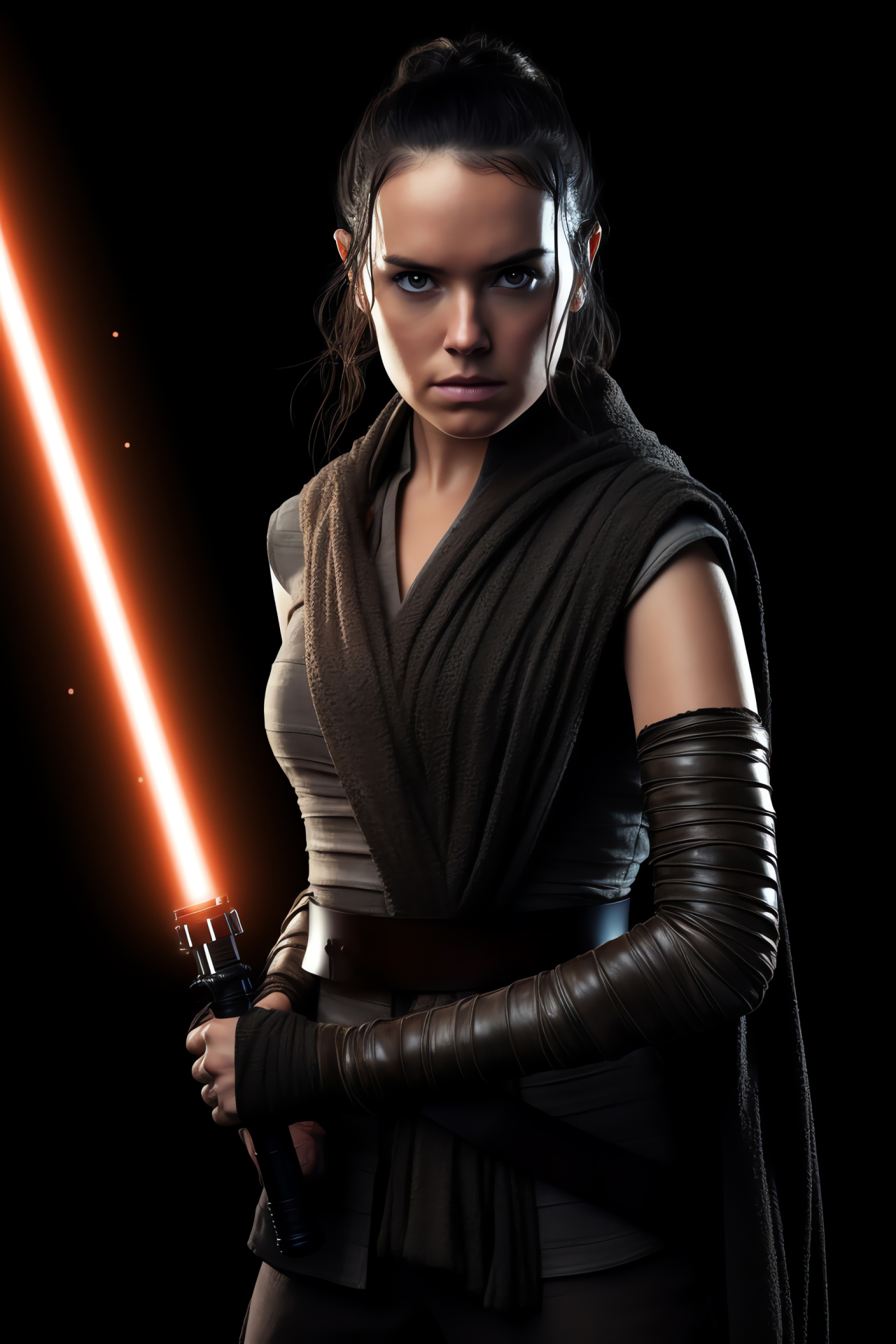 Rey, Lucasfilm production, Forceful character, Sci-fi epic, Intense heroine focus, HD Phone Wallpaper