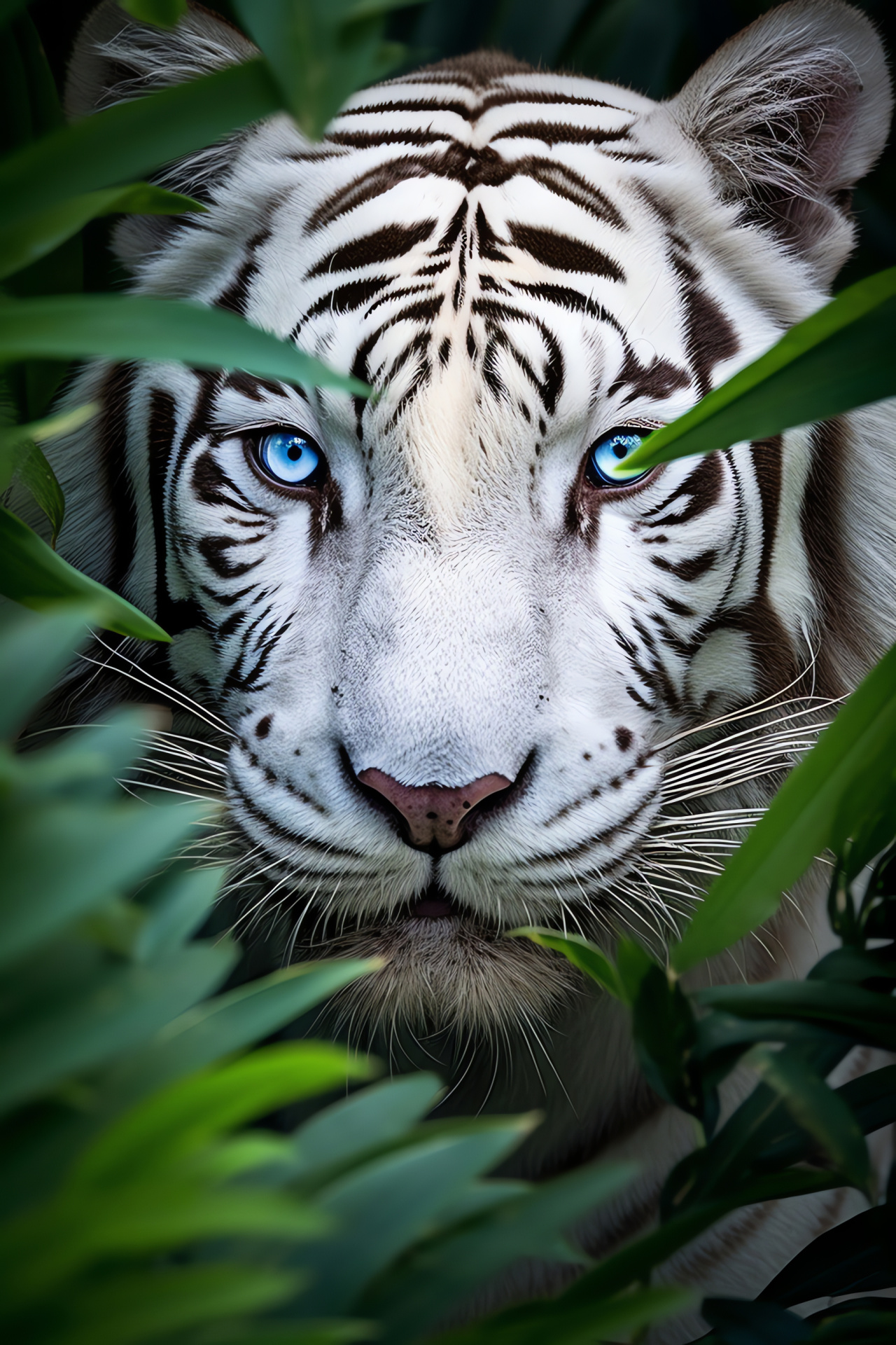 Exotic Tiger, White fur, Mystic surroundings, Carnivora, Underground Fauna, HD Phone Image
