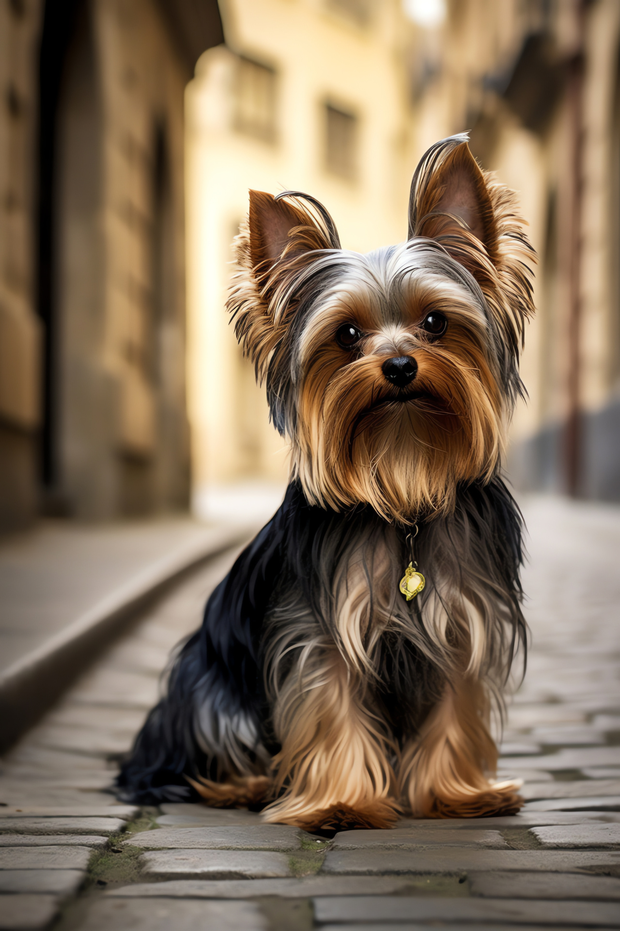 Alert Yorkshire Terrier, captivating pet stare, bicolored animal fur, pet fur detail, HD Phone Wallpaper