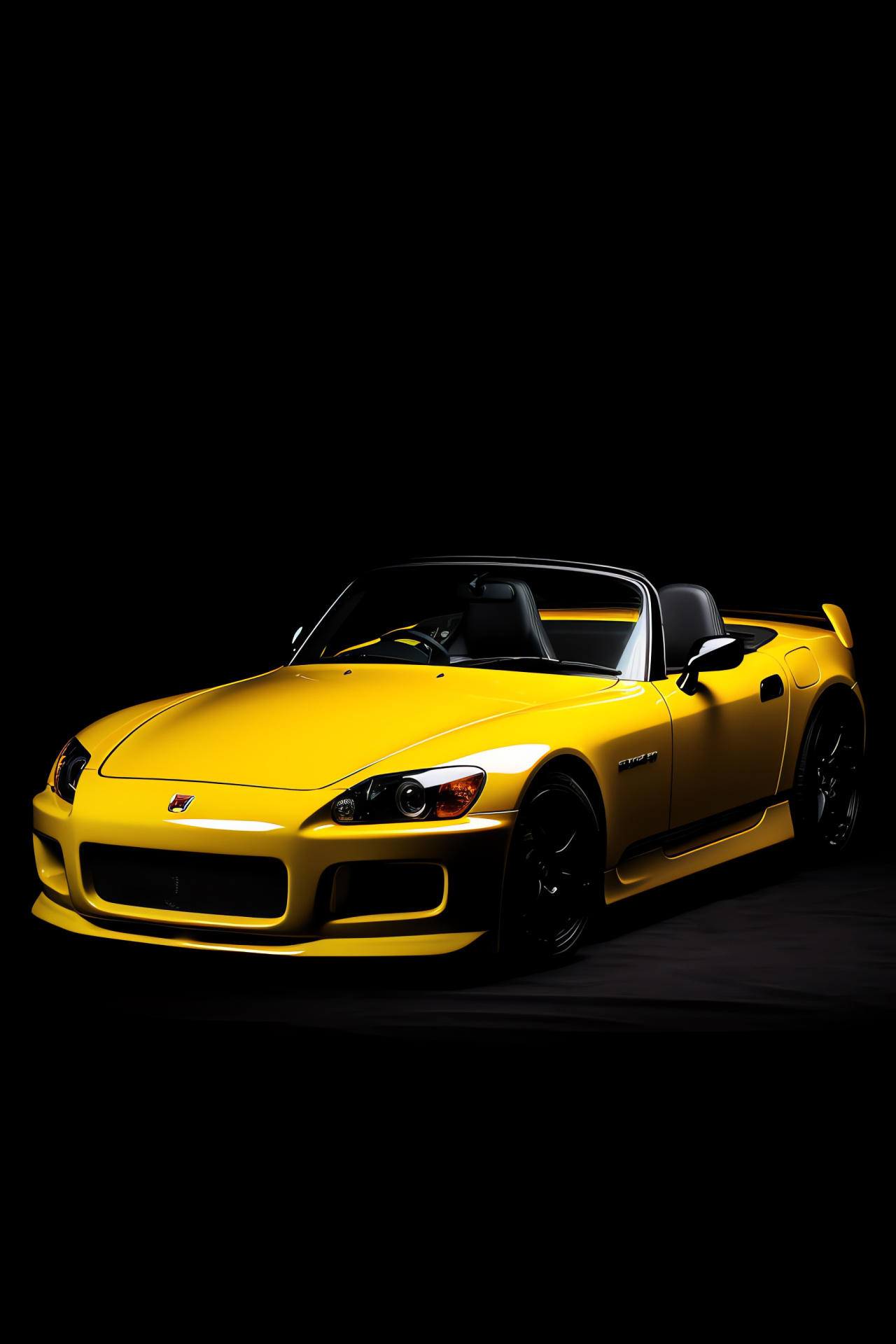 S2000 convertible, Performance AP1 model, Elevated snapshot, Monochrome canvas, Racing yellow finish, HD Phone Image