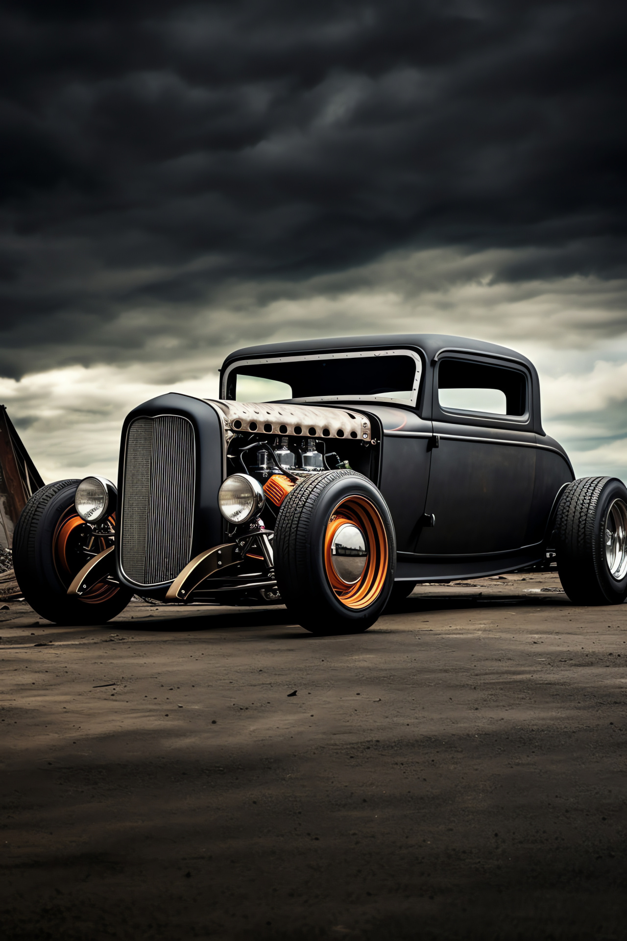 Rat Rod, Dual exhaust pipes, Custom auto body, Two-tone paint job, Street performance vehicle, HD Phone Wallpaper