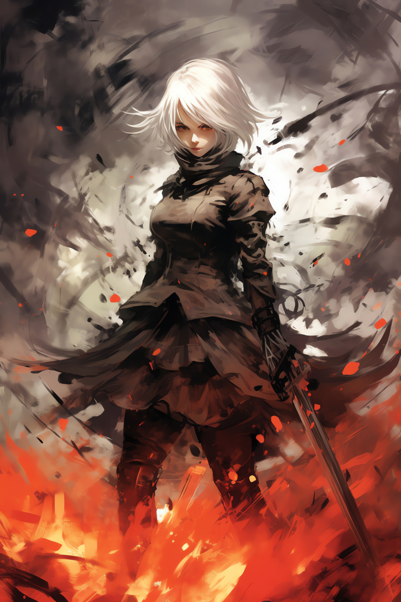 Nier battlefield, Clashing swords, Hostile adversaries, Escalated conflict, Engaging combat, HD Phone Wallpaper