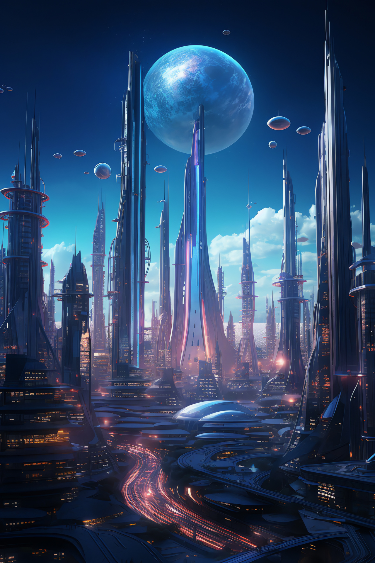 Sci Fi extravaganza, extraterrestrial urban landscape, towering futuristic architecture, reflective glass structures, HD Phone Wallpaper
